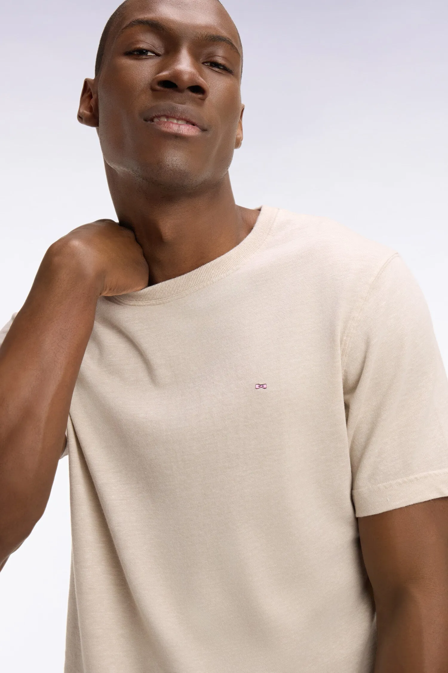 T-shirt à manches courtes en coton et lin beige coupe regular sold by Eden Park product image thumbnail 5