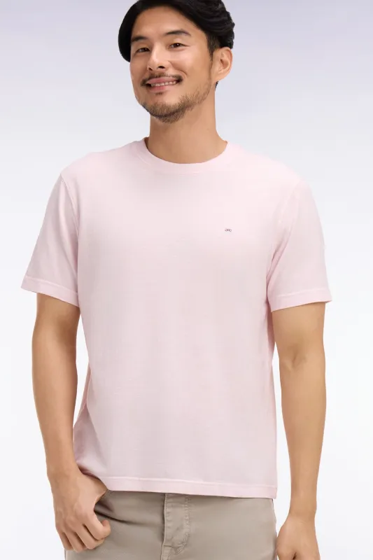 T-shirt à manches courtes en coton et lin rose coupe regular made by Eden Park