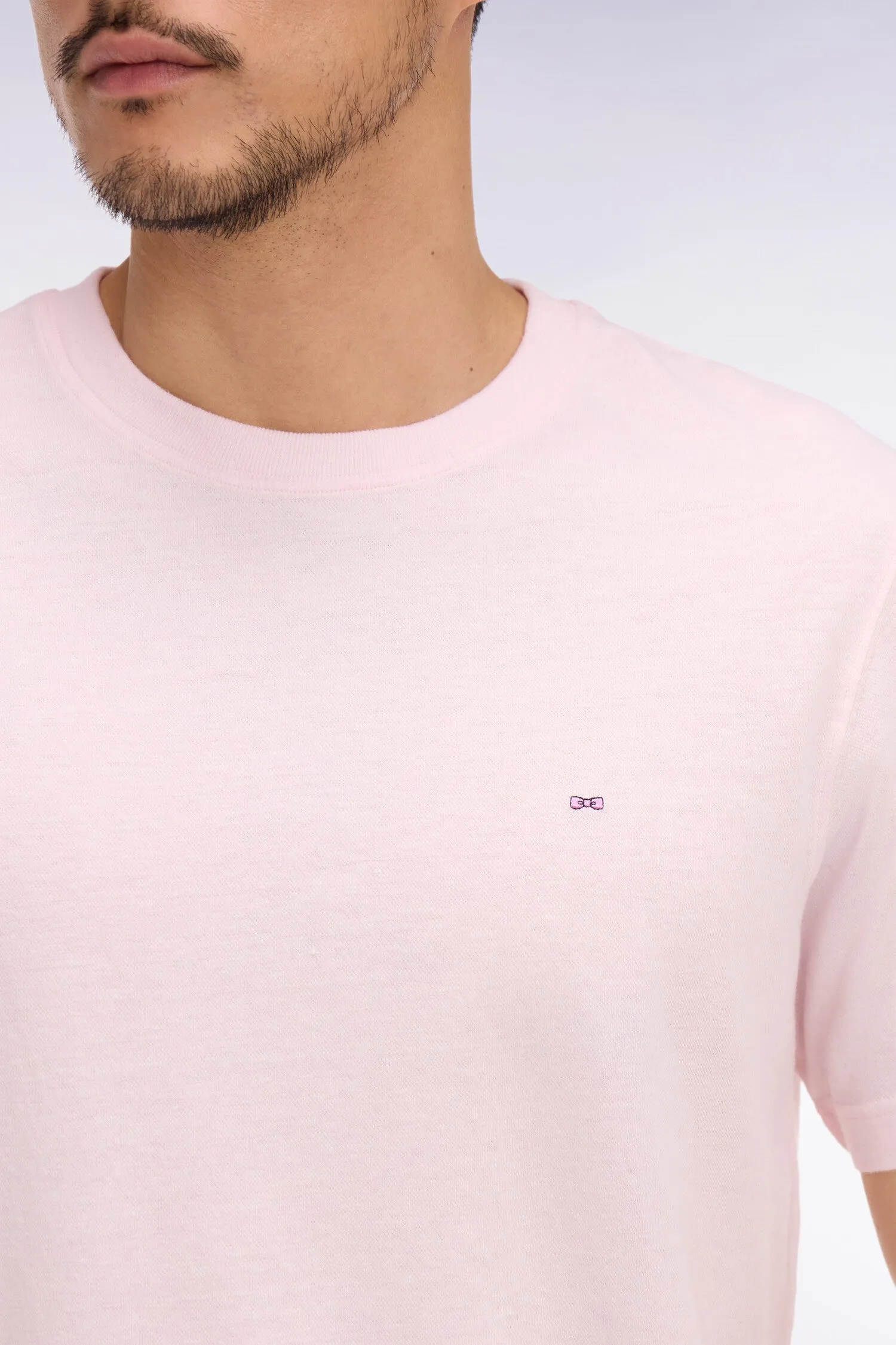 T-shirt à manches courtes en coton et lin rose coupe regular sold by Eden Park product image thumbnail 4