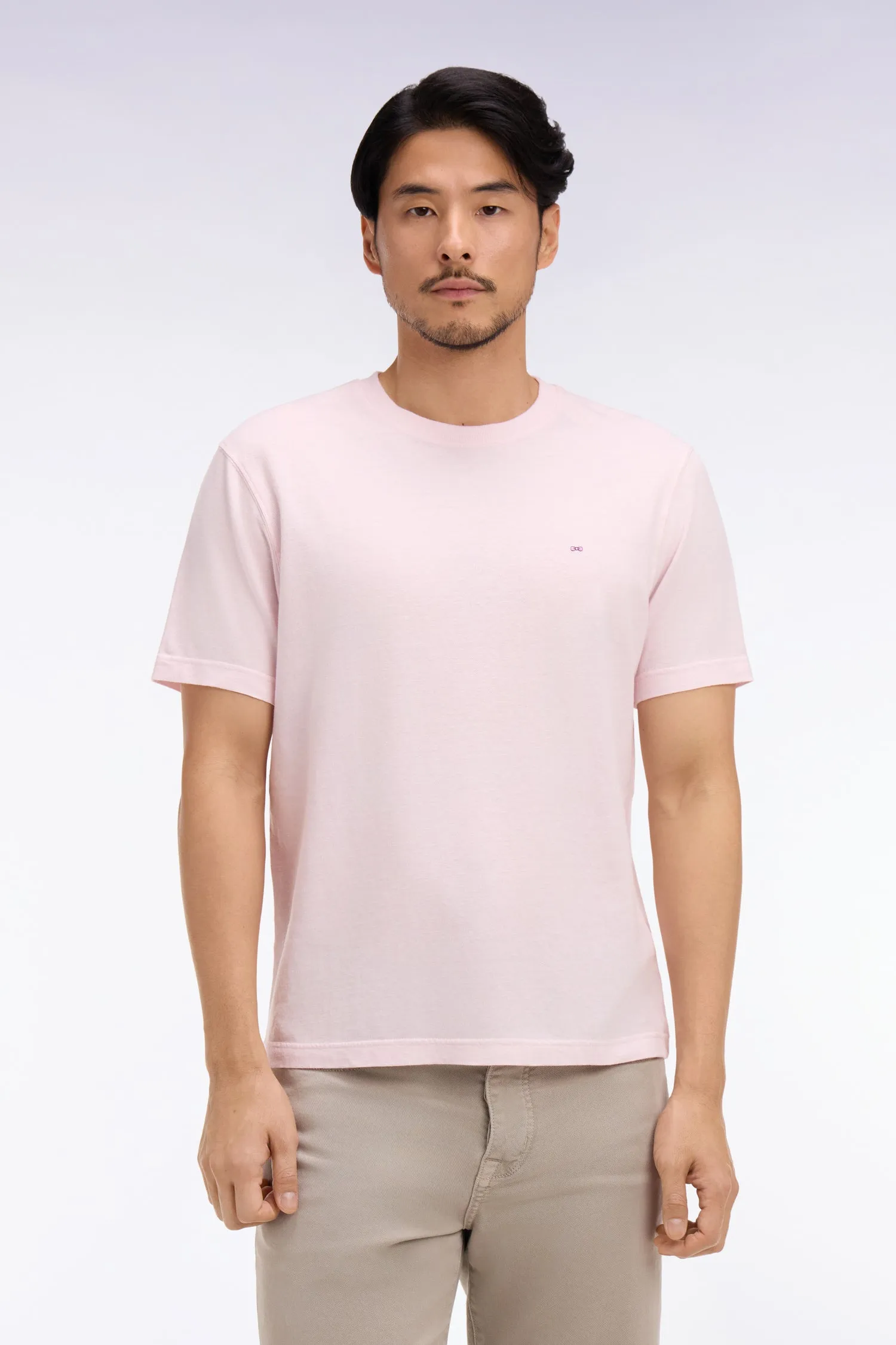 T-shirt à manches courtes en coton et lin rose coupe regular sold by Eden Park product image thumbnail 3