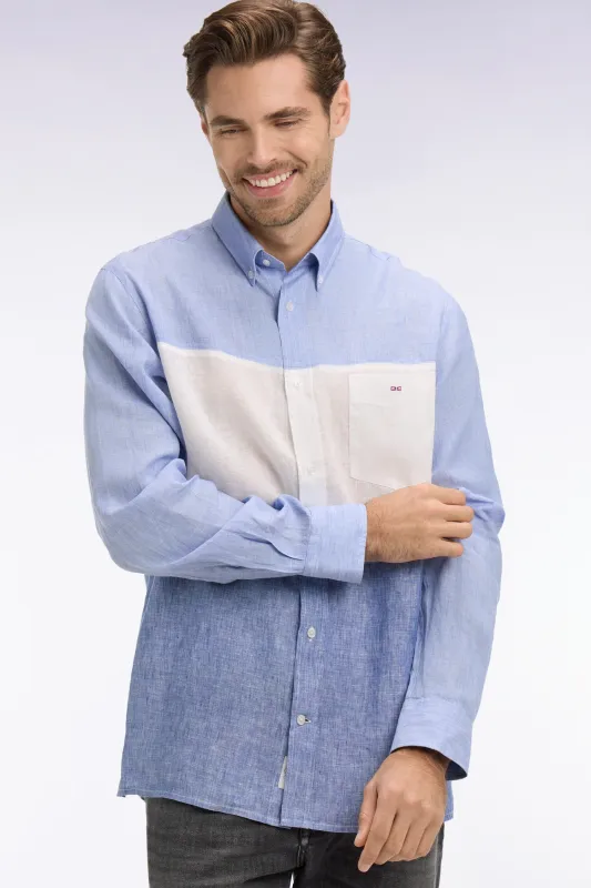 Chemise en lin bleu tricolore made by Eden Park