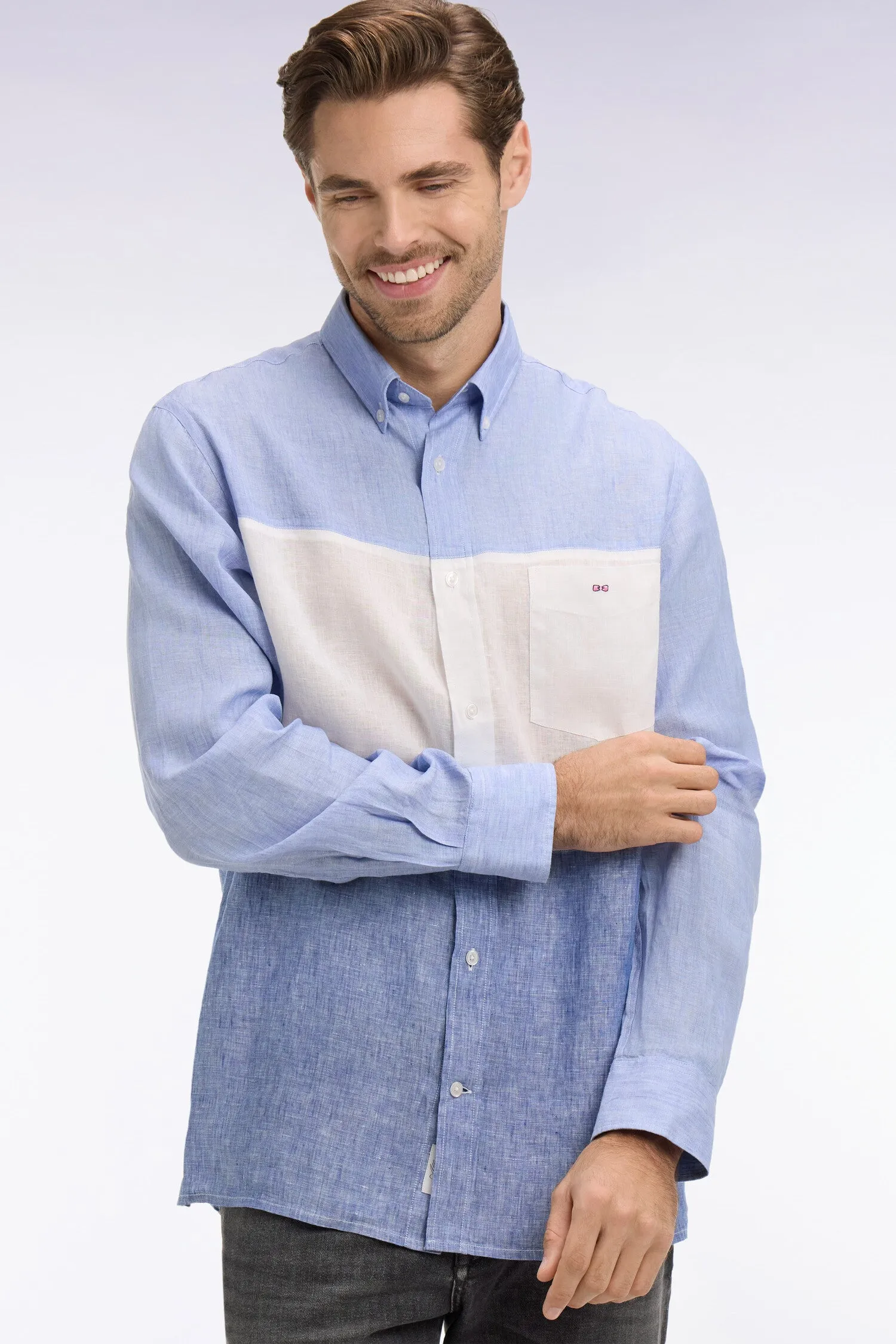 Chemise en lin bleu tricolore sold by Eden Park