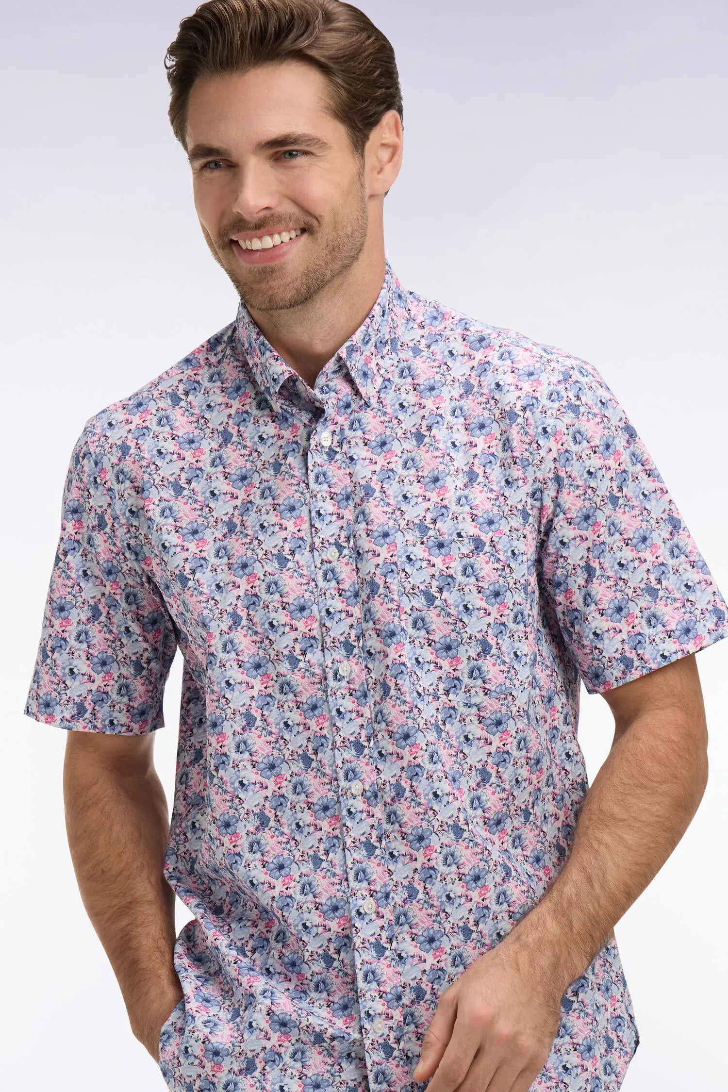 Chemise à manches courtes en coton à motif floral rose et bleu sold by Eden Park