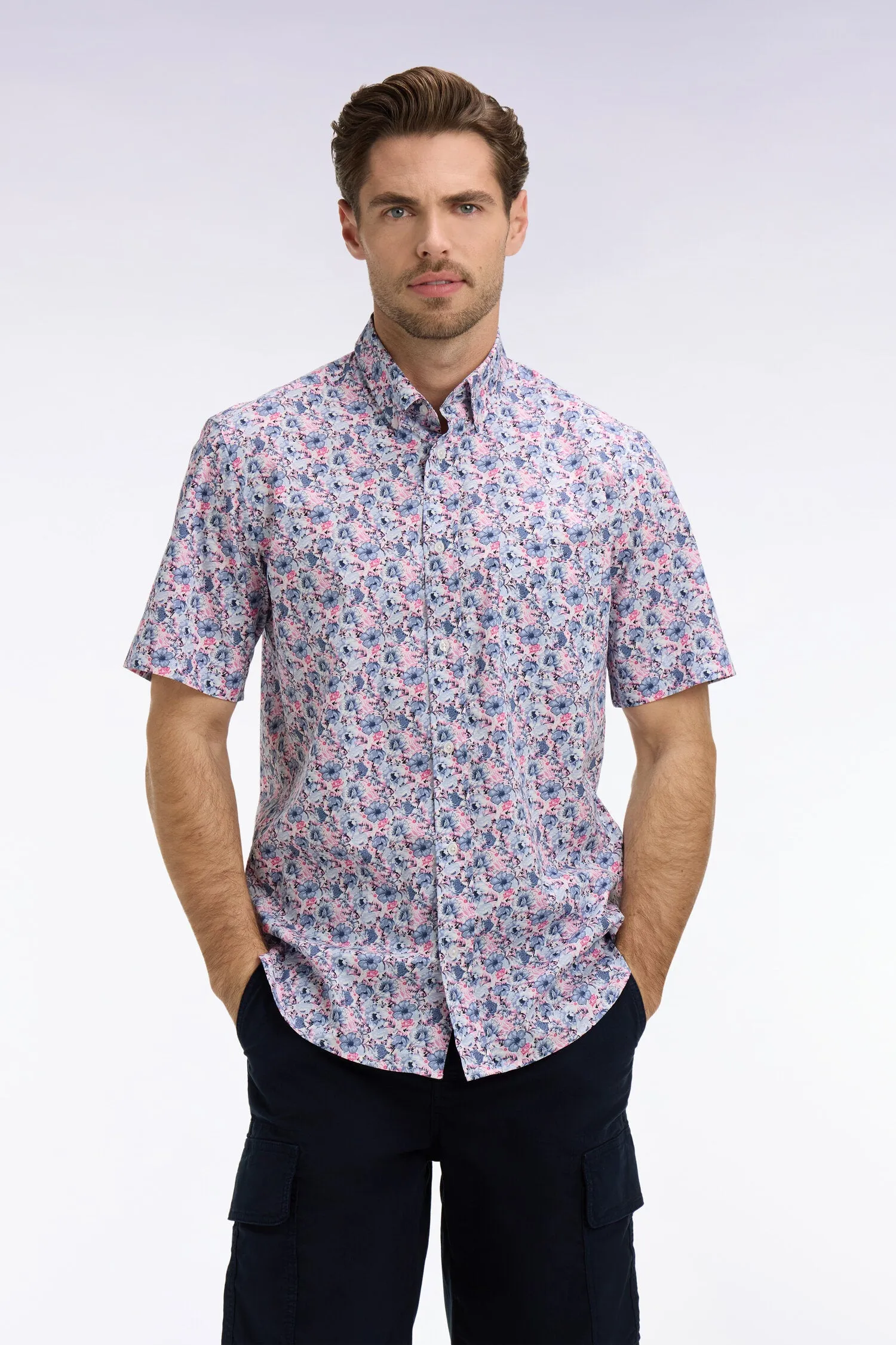 Chemise à manches courtes en coton à motif floral rose et bleu sold by Eden Park product image thumbnail 3