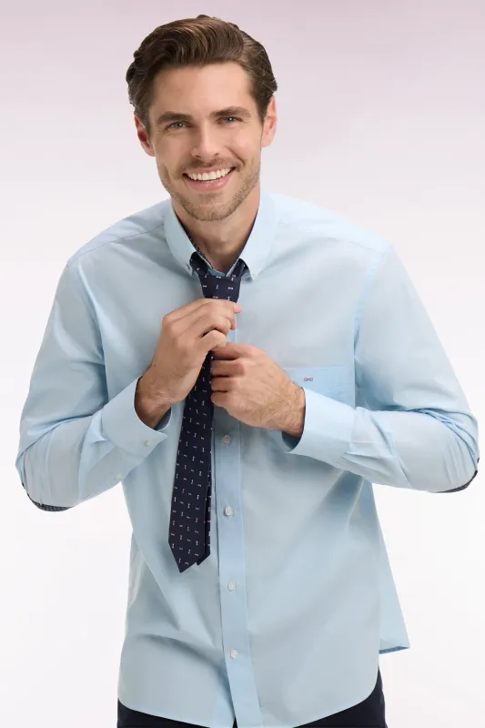 Chemise en coton bleu ciel à coudières imprimées made by Eden Park