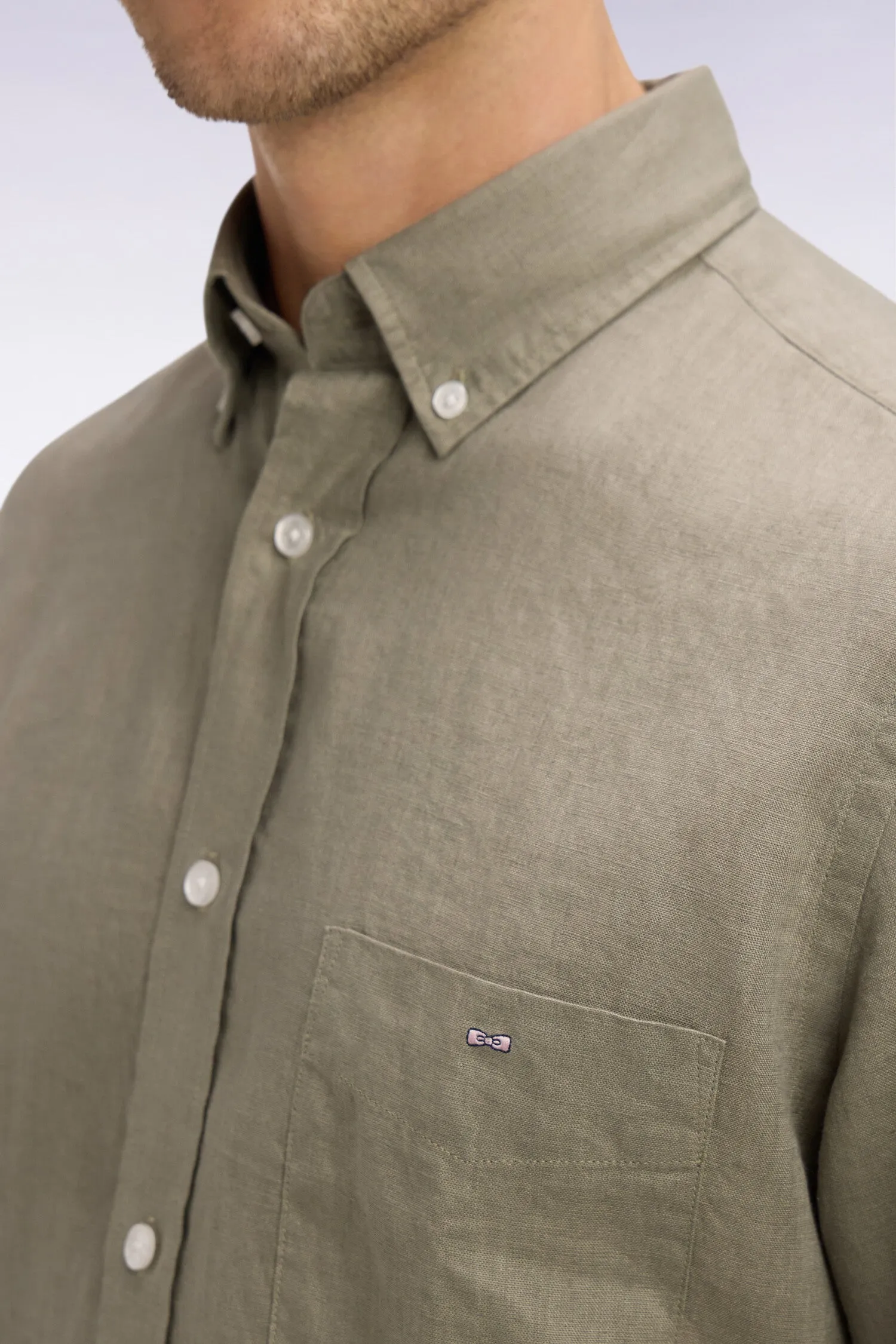 Chemise à manches courtes en lin kaki sold by Eden Park product image thumbnail 4
