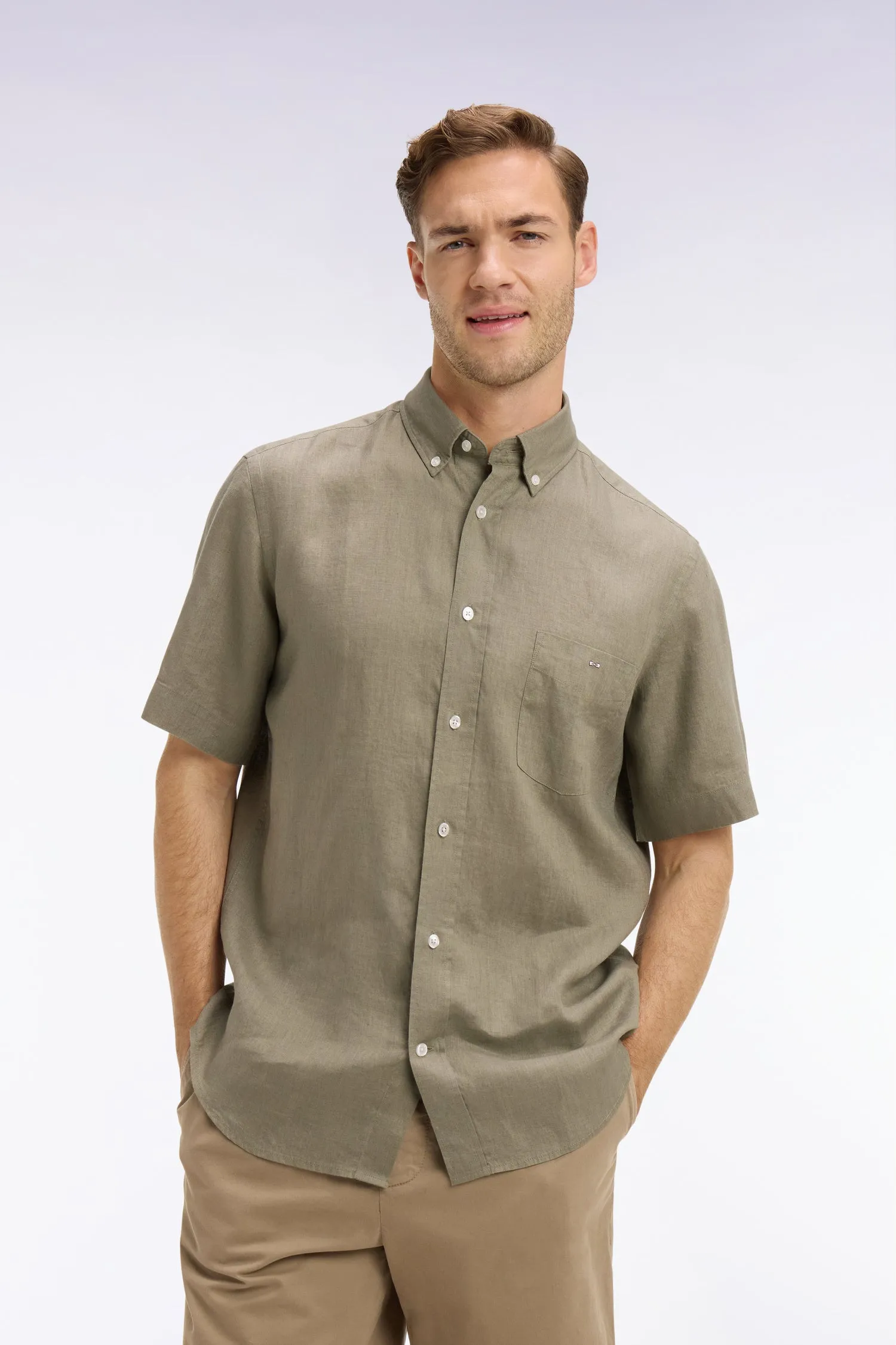 Chemise à manches courtes en lin kaki sold by Eden Park product image thumbnail 3