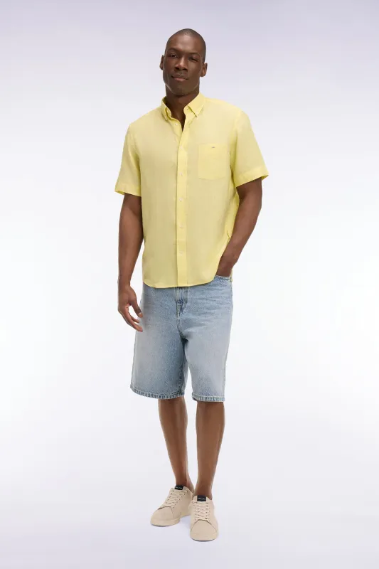 Chemise à manches courtes en lin jaune made by Eden Park