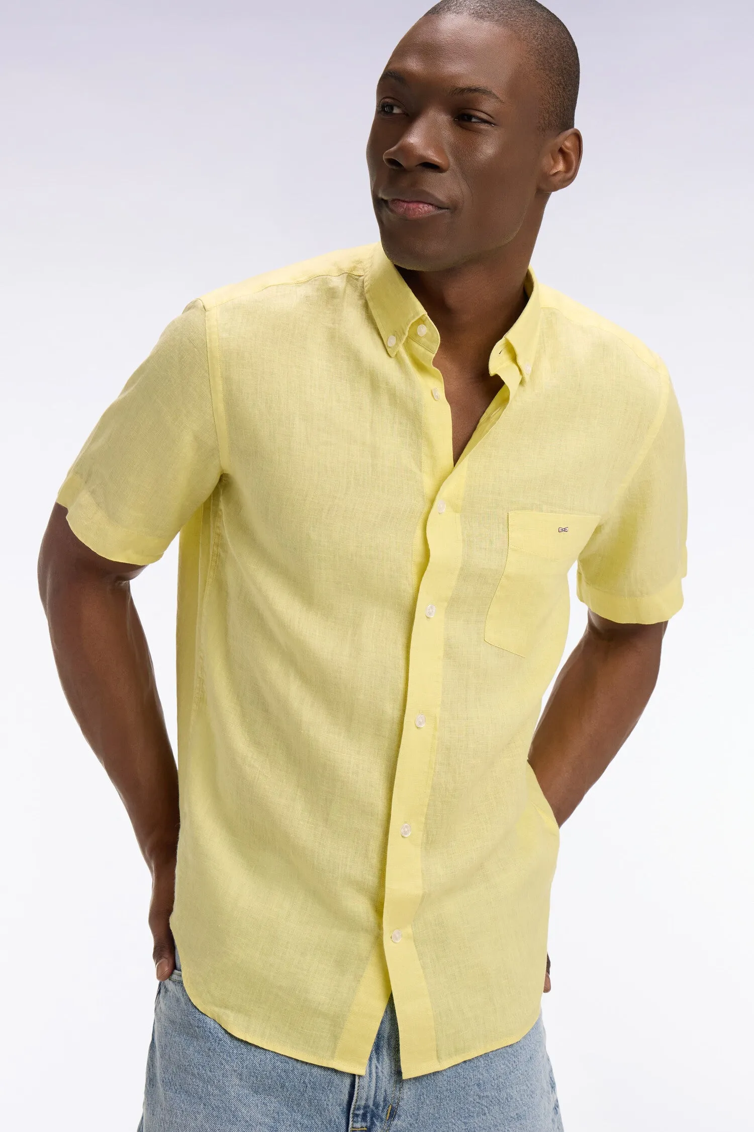 Chemise à manches courtes en lin jaune sold by Eden Park product image thumbnail 3