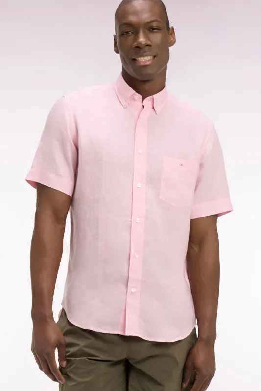 Chemise à manches courtes en lin rose clair made by Eden Park