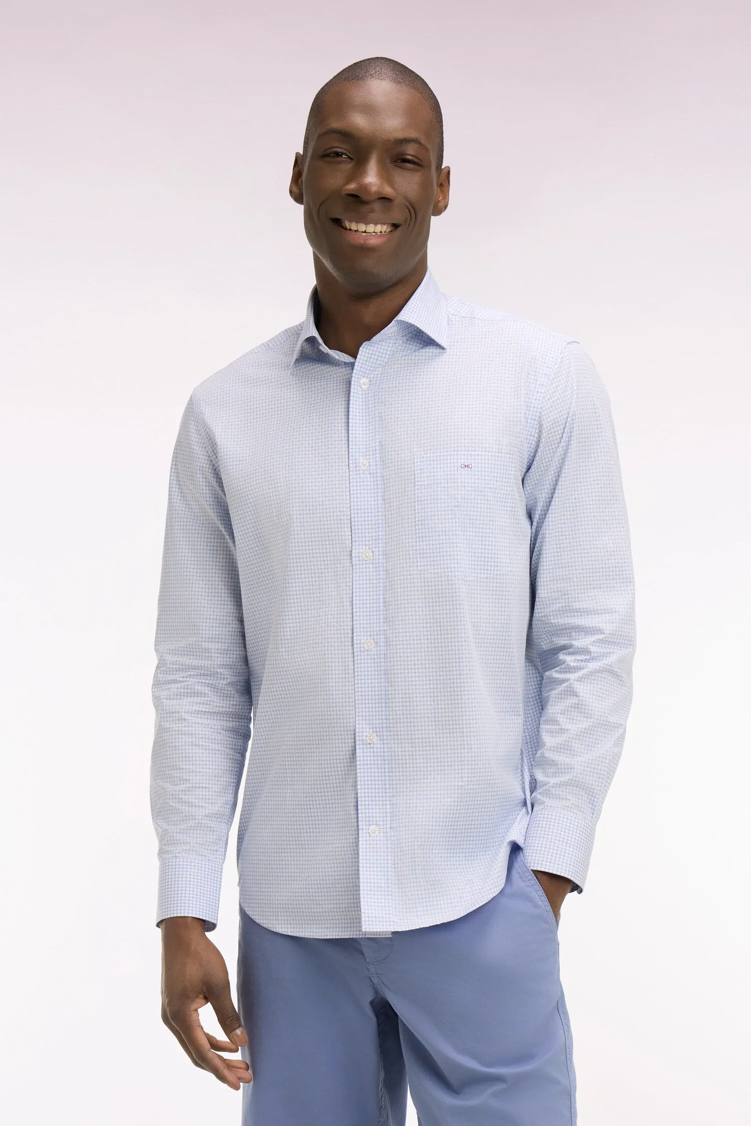 Chemise en coton dobby à carreaux ciel coupe regular sold by Eden Park product image thumbnail 3