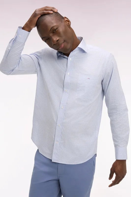 Chemise en coton dobby à carreaux ciel coupe regular made by Eden Park