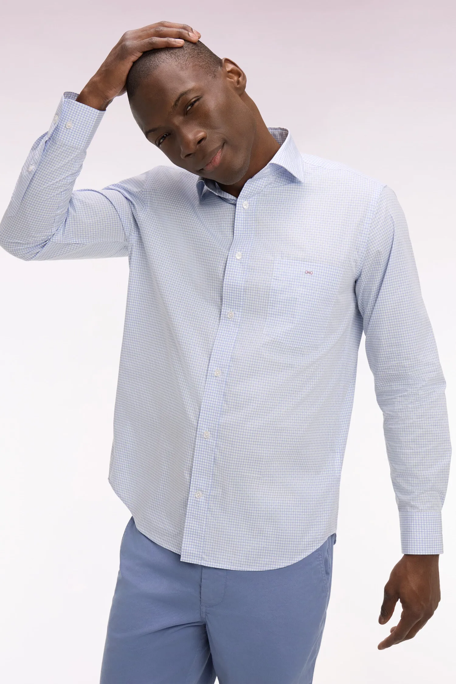 Chemise en coton dobby à carreaux ciel coupe regular sold by Eden Park