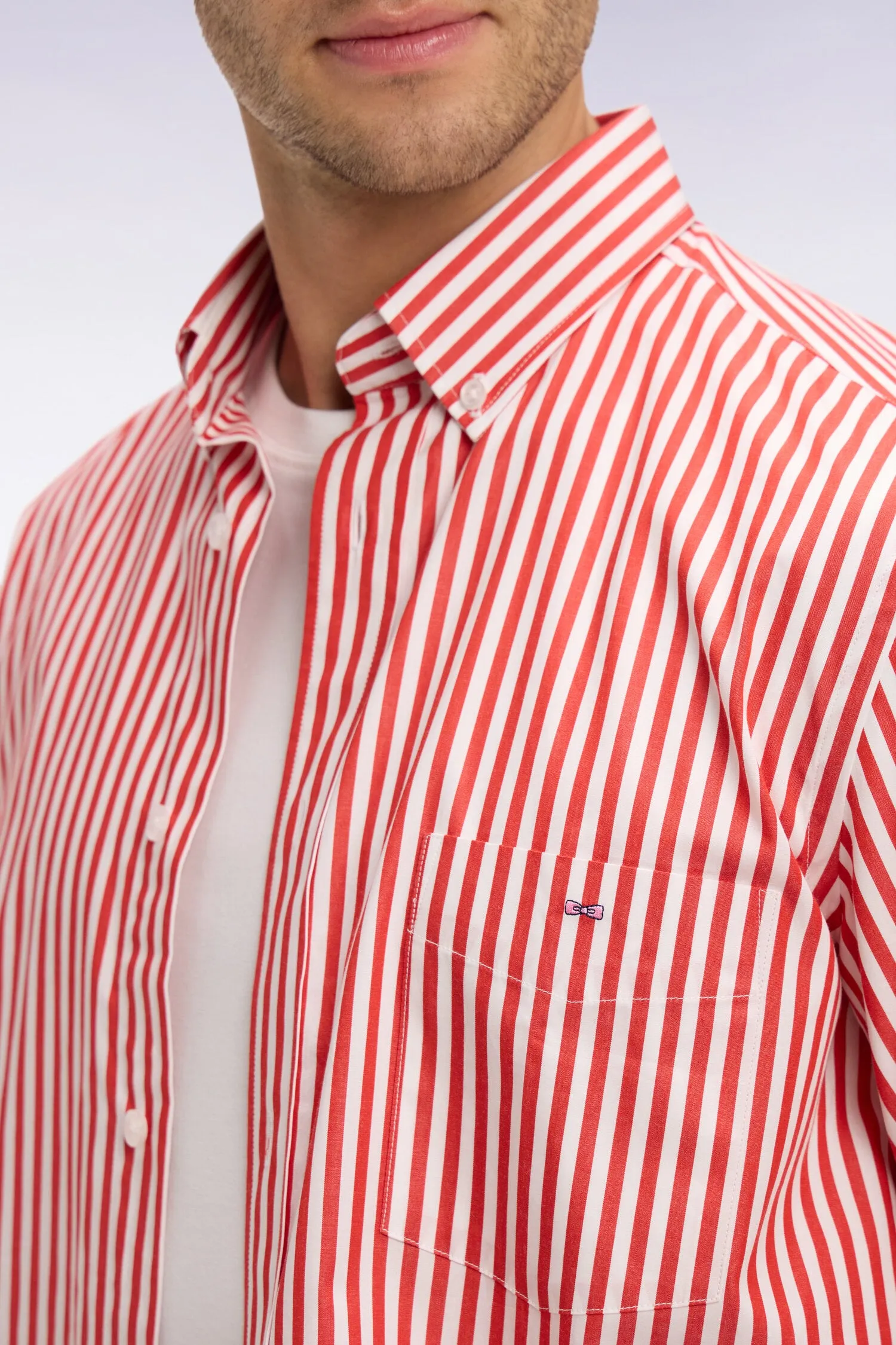 Chemise en coton rouge à rayures bâtons sold by Eden Park product image thumbnail 4