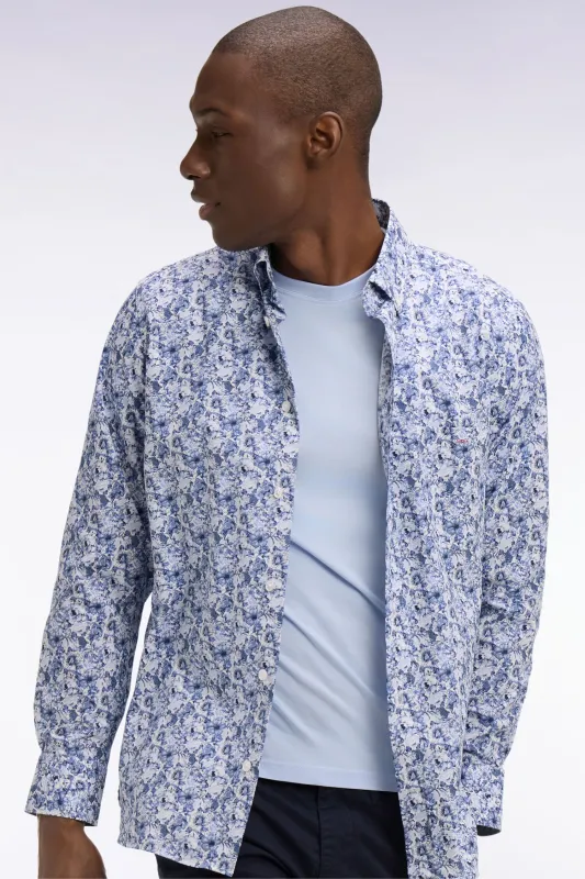 Chemise en popeline de coton bleu à motif floral made by Eden Park
