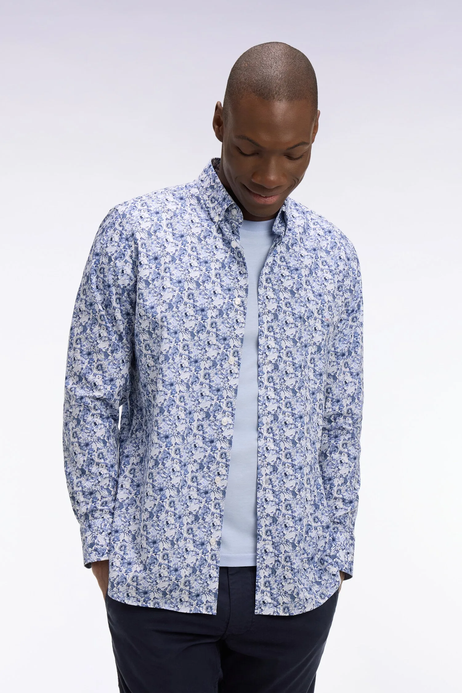 Chemise en popeline de coton bleu à motif floral sold by Eden Park product image thumbnail 3