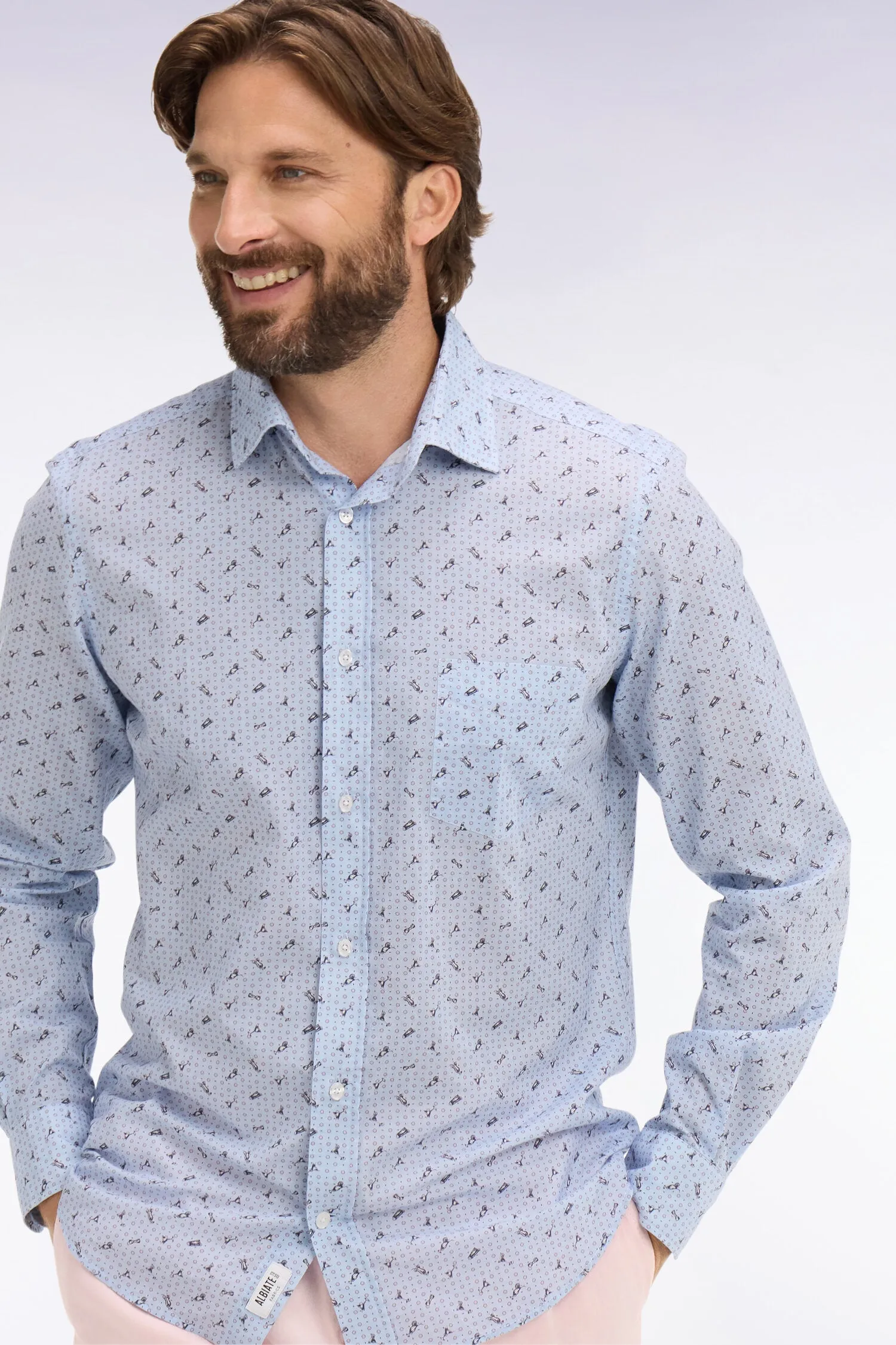 Chemise en popeline de coton bleu ciel à micromotifs coupe slim sold by Eden Park