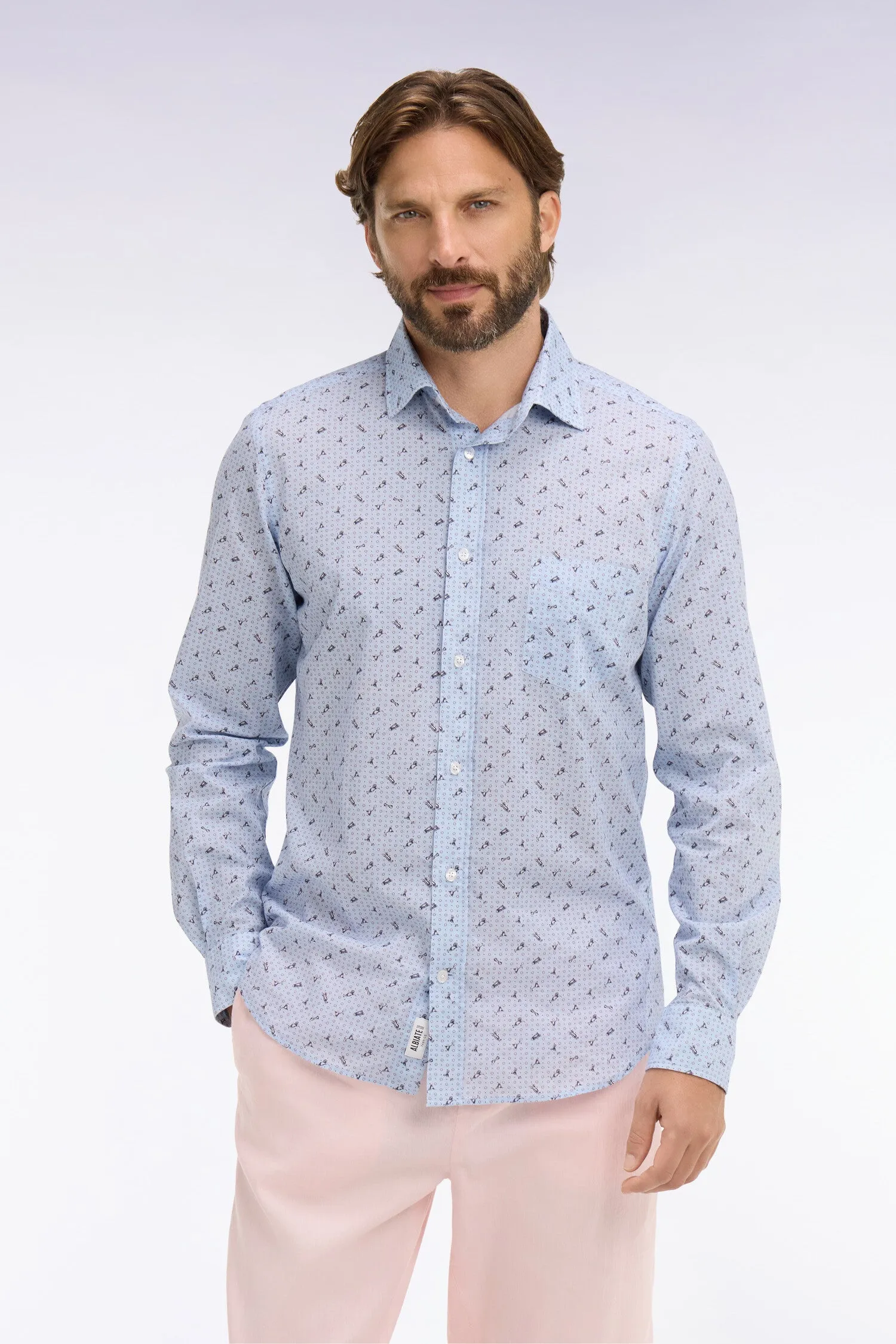 Chemise en popeline de coton bleu ciel à micromotifs coupe slim sold by Eden Park product image thumbnail 3