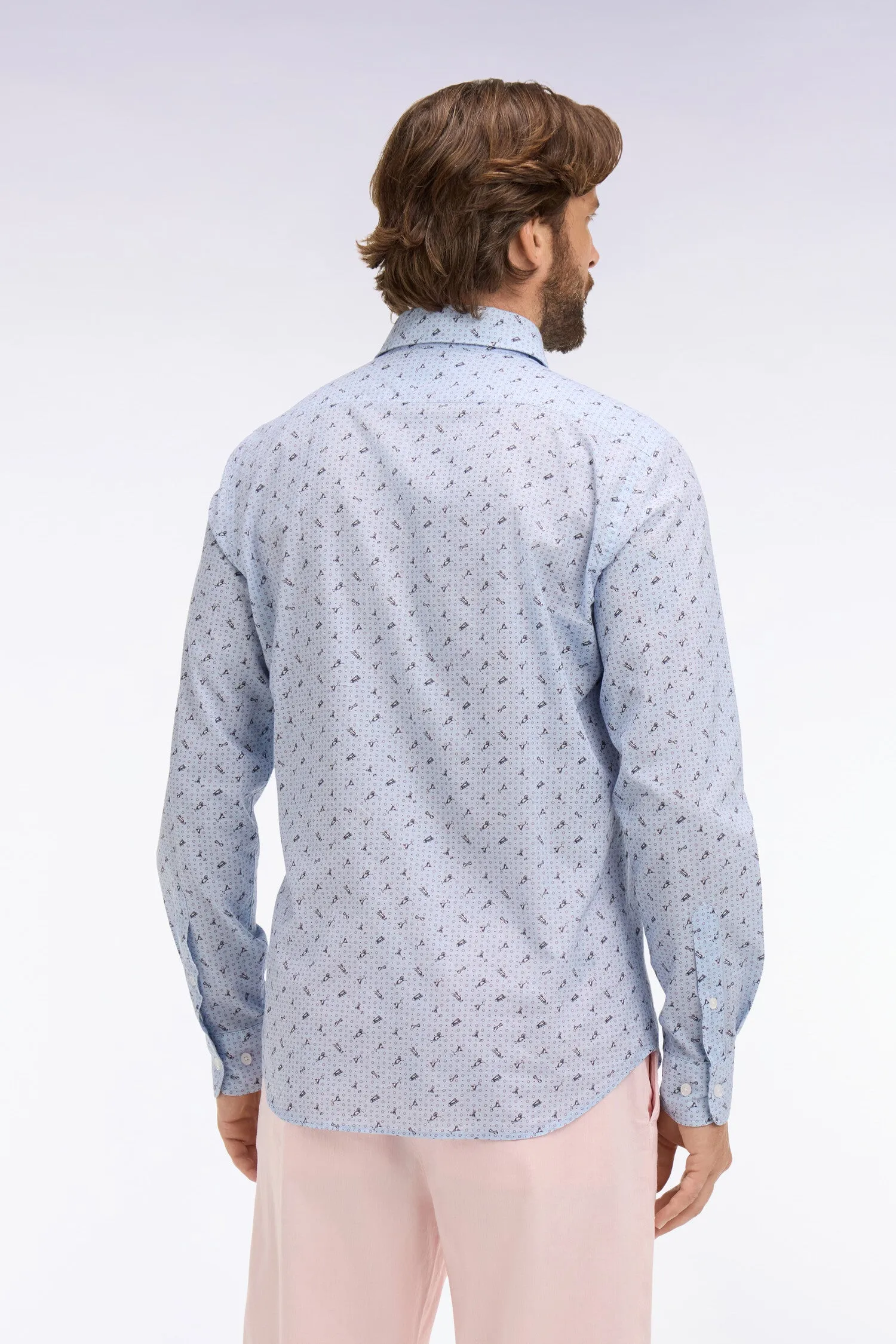 Chemise en popeline de coton bleu ciel à micromotifs coupe slim sold by Eden Park product image thumbnail 5