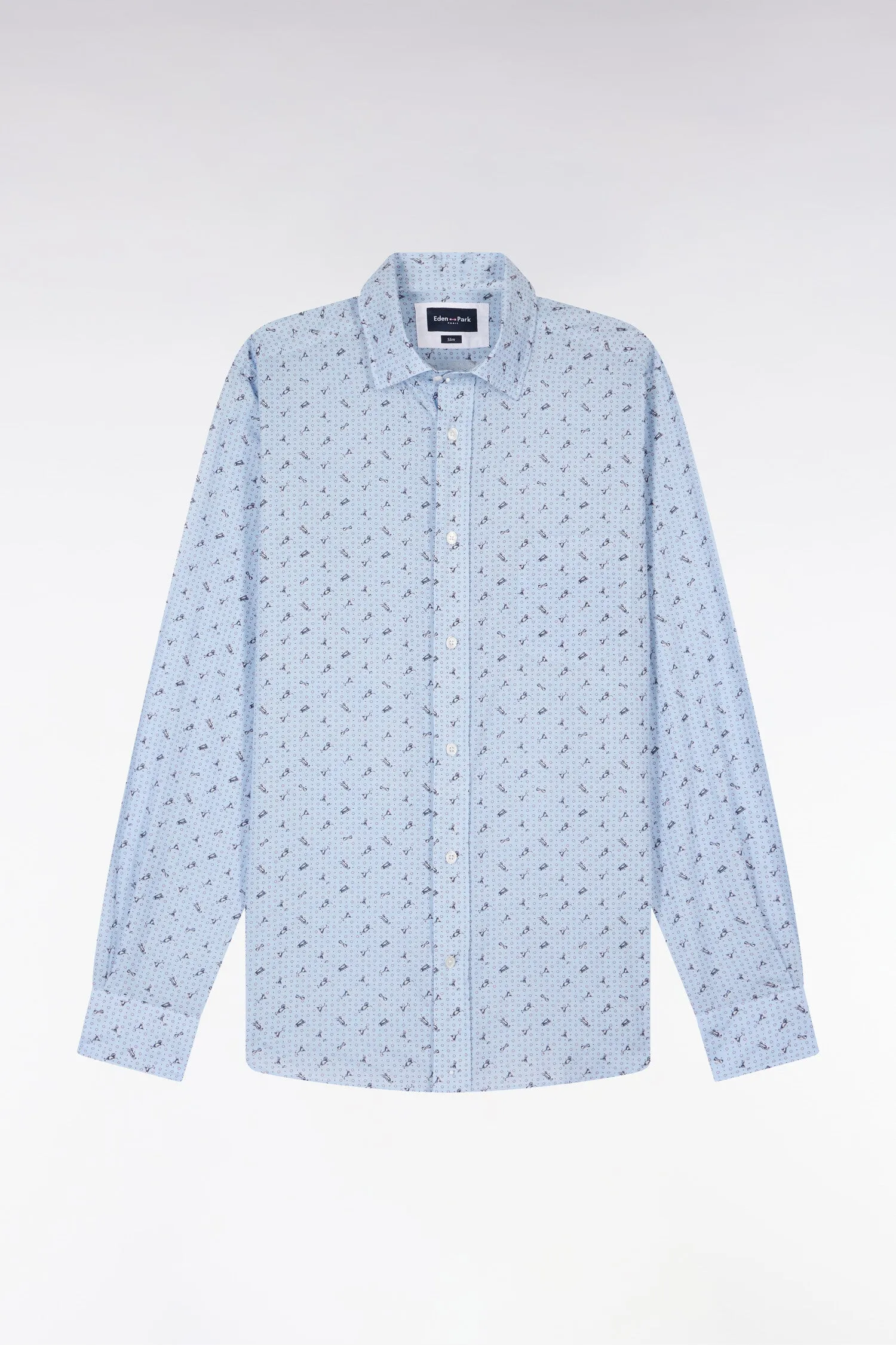 Chemise en popeline de coton bleu ciel à micromotifs coupe slim sold by Eden Park product image thumbnail 2
