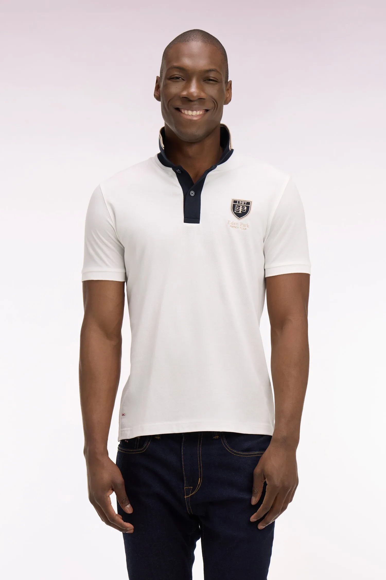 Polo à manches courtes en piqué coton écru écusson EP sold by Eden Park product image thumbnail 3