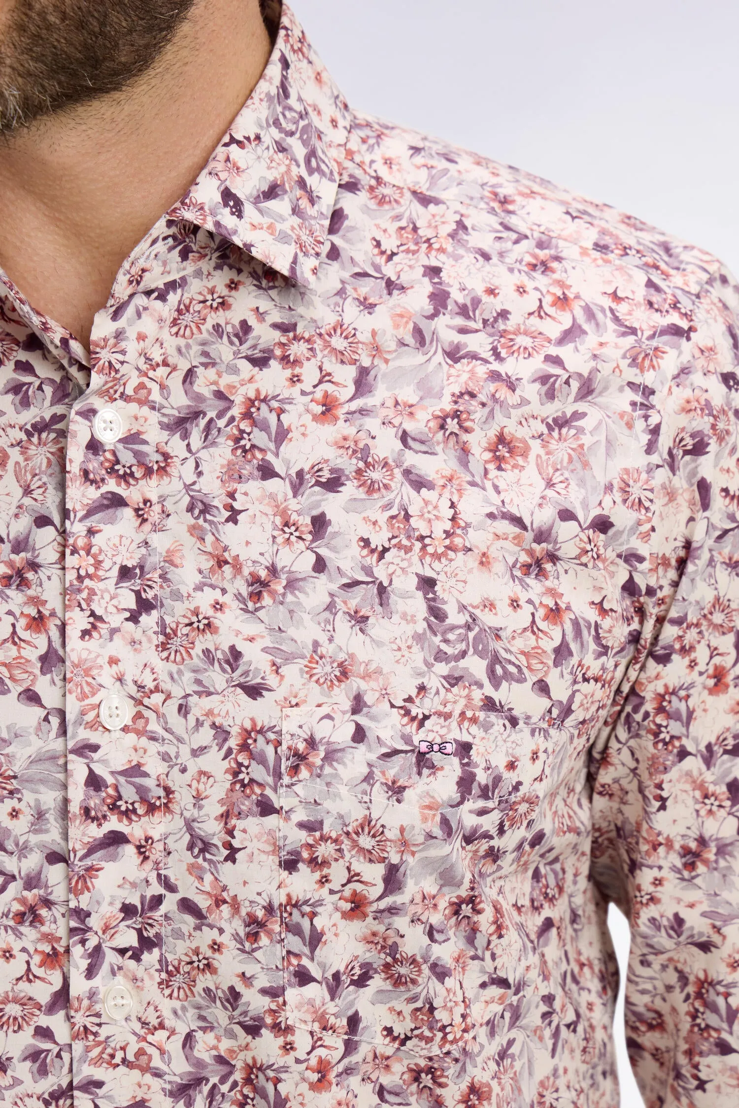 Chemise en popeline de coton blanche à microimprimé floral coupe slim sold by Eden Park product image thumbnail 4