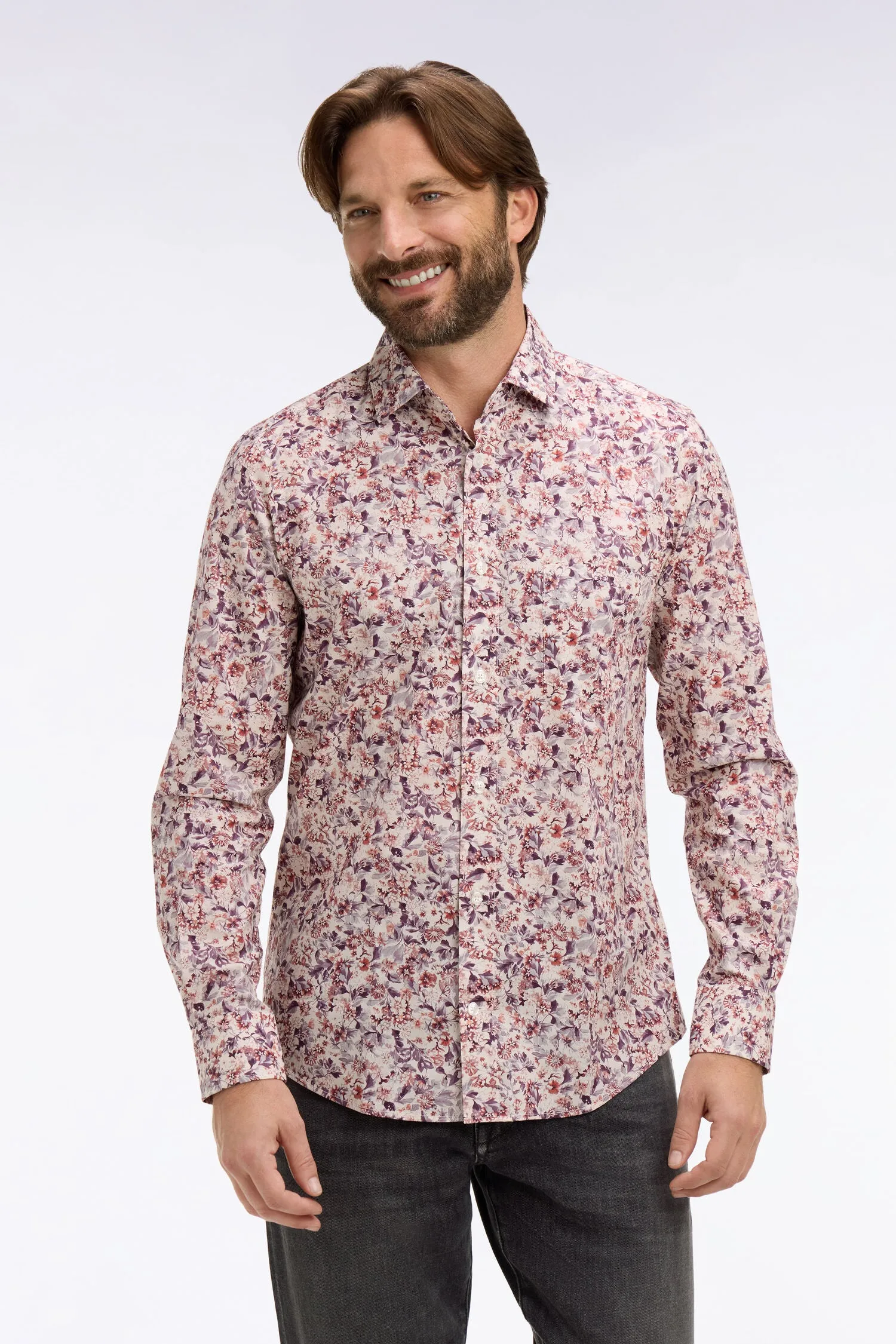 Chemise en popeline de coton blanche à microimprimé floral coupe slim sold by Eden Park product image thumbnail 3