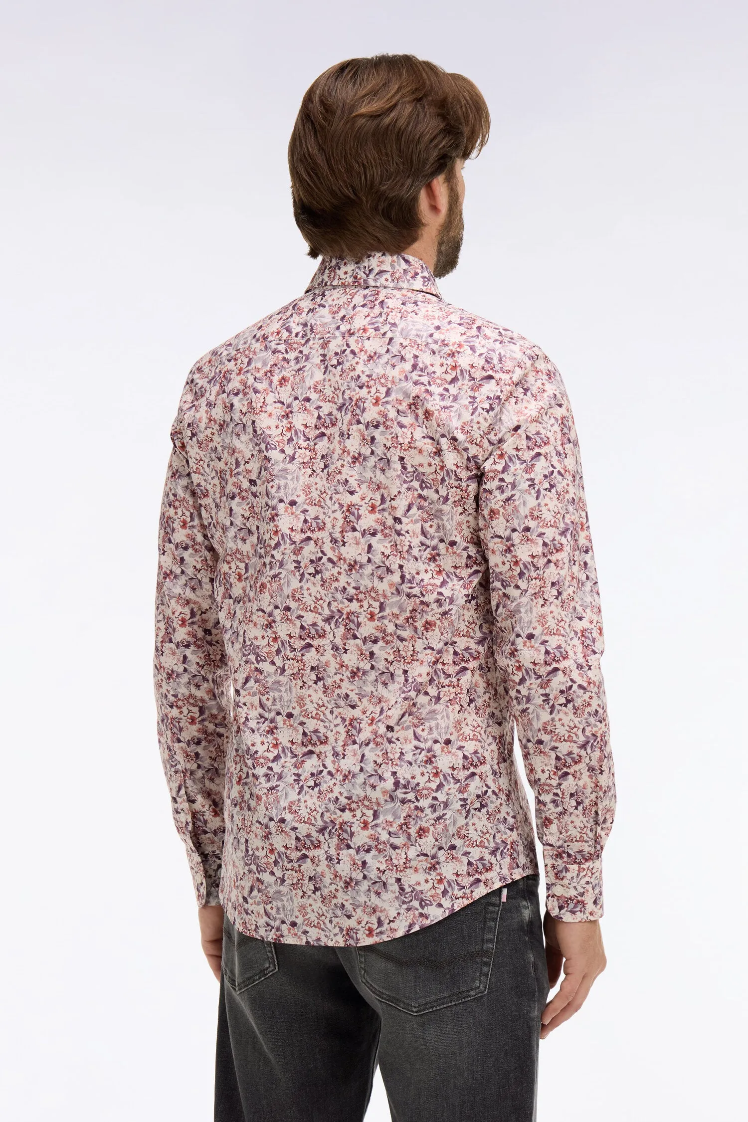 Chemise en popeline de coton blanche à microimprimé floral coupe slim sold by Eden Park product image thumbnail 5