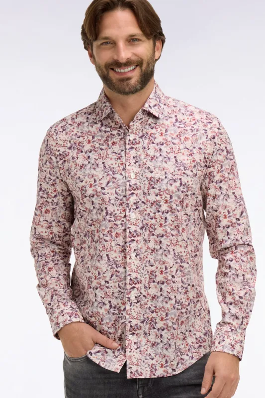 Chemise en popeline de coton blanche à microimprimé floral coupe slim made by Eden Park