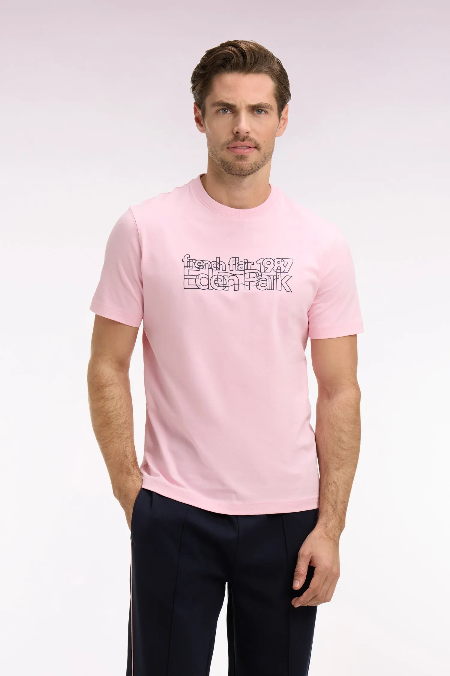 T-shirt à manches courtes sérigraphié rose coupe regular sold by Eden Park product image thumbnail 3
