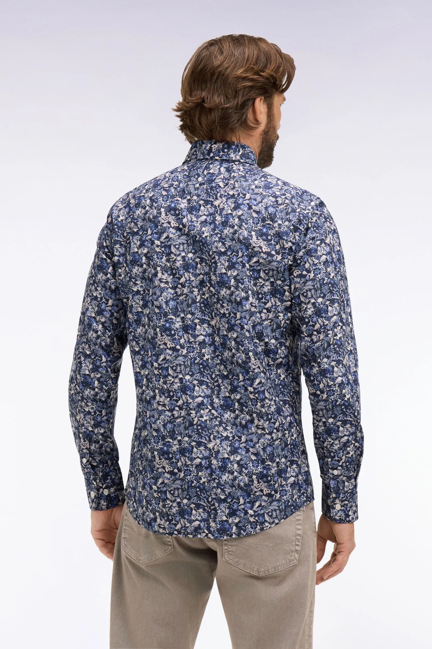 Chemise en popeline de coton marine à microimprimé floral coupe slim sold by Eden Park product image thumbnail 5