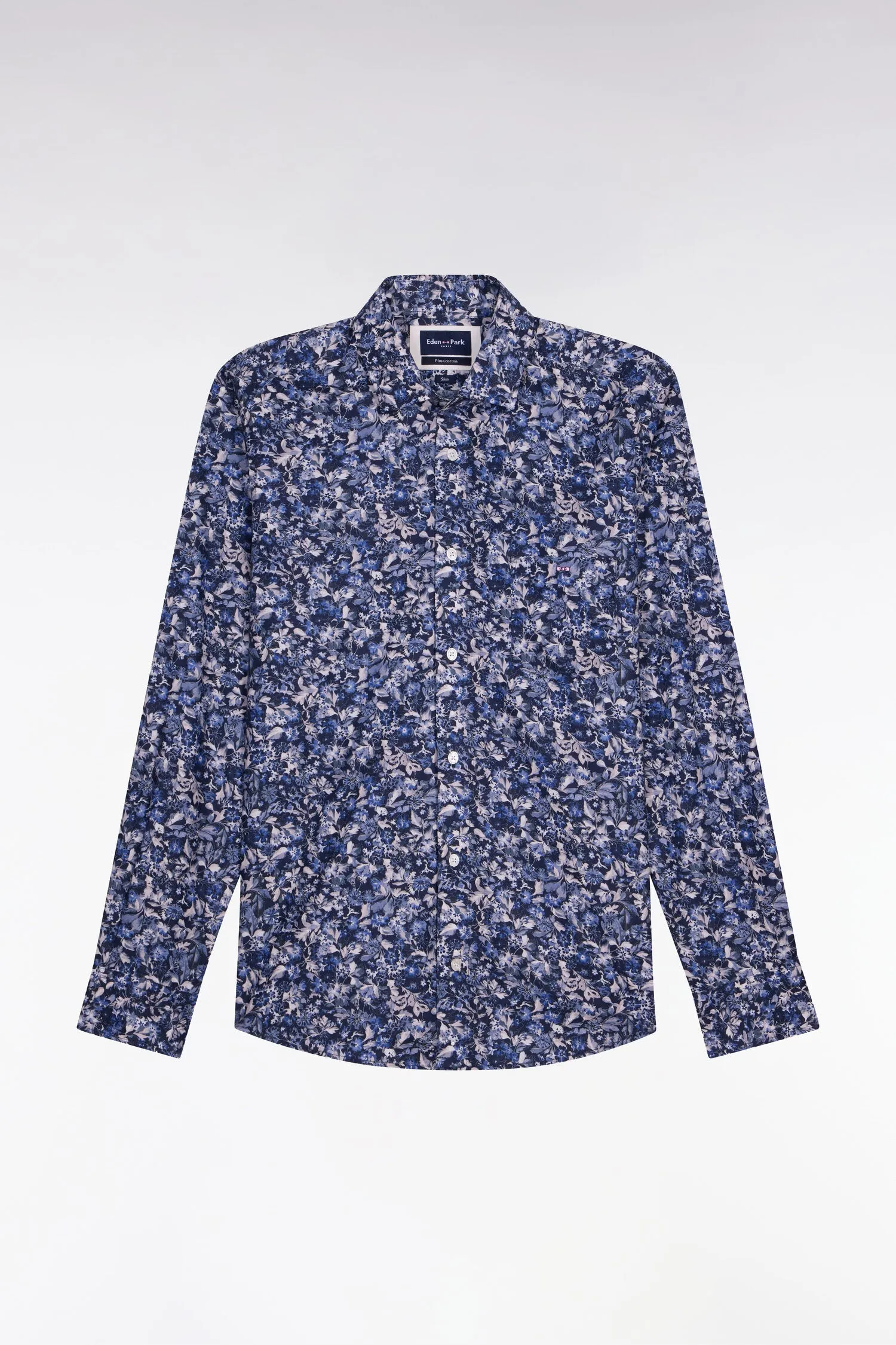 Chemise en popeline de coton marine à microimprimé floral coupe slim sold by Eden Park product image thumbnail 2