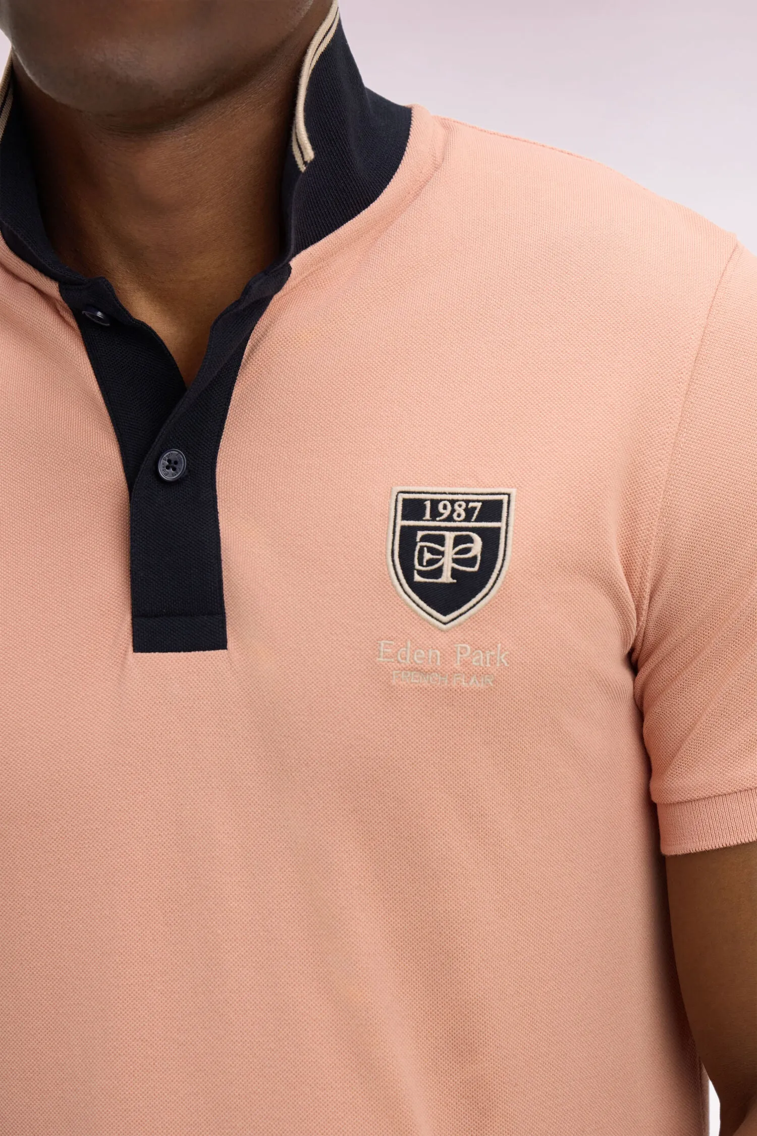 Polo à manches courtes en piqué coton saumon écusson EP sold by Eden Park product image thumbnail 4