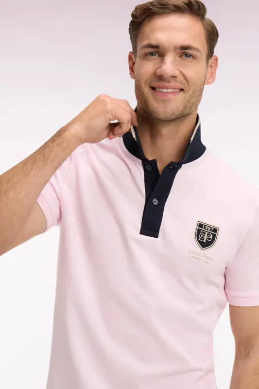 Polo à manches courtes en piqué coton rose écusson EP made by Eden Park