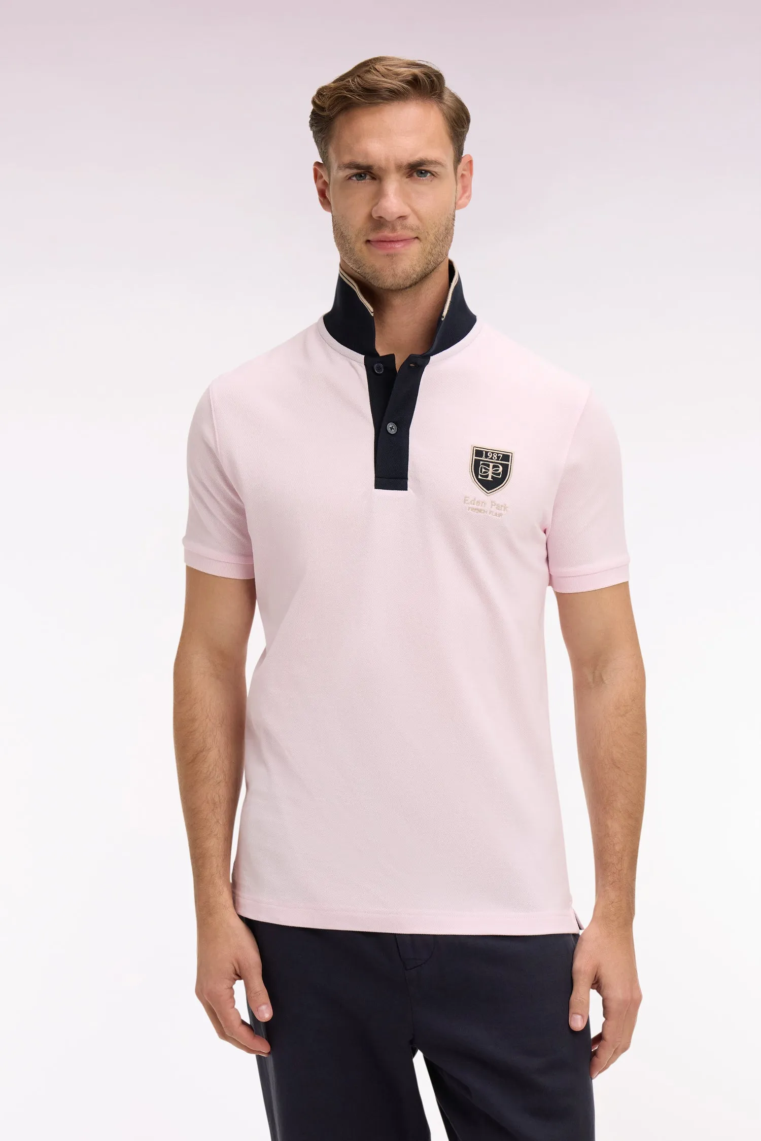 Polo à manches courtes en piqué coton rose écusson EP sold by Eden Park product image thumbnail 3