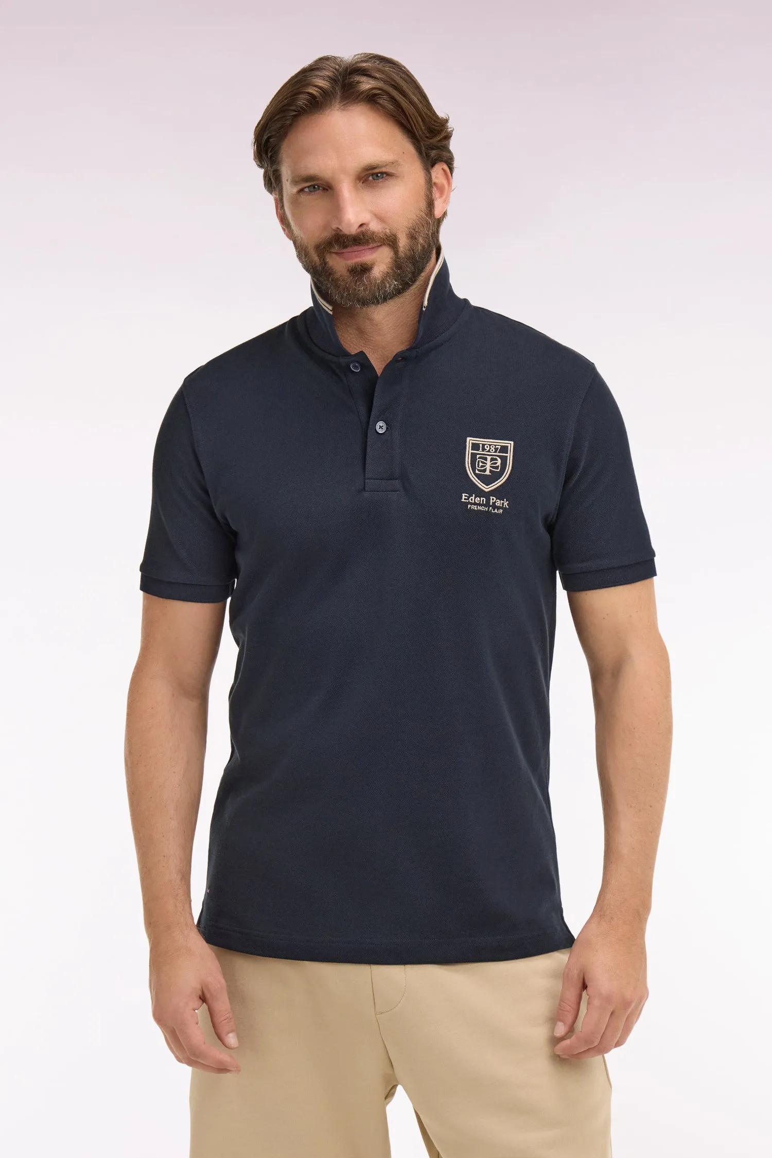 Polo à manches courtes en piqué coton marine écusson EP sold by Eden Park product image thumbnail 3