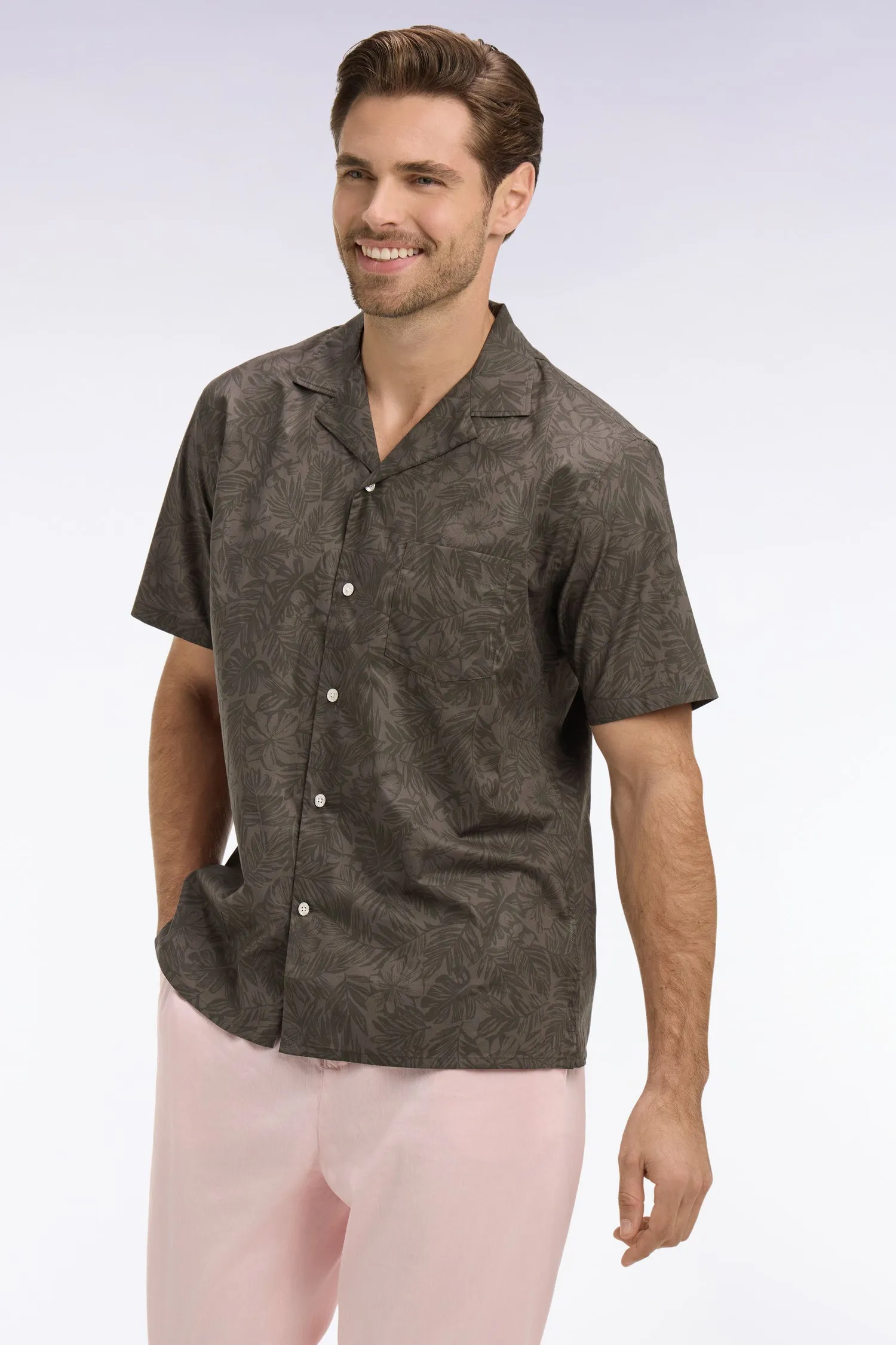 Chemise à manches courtes en coton Pima kaki imprimé végétal sold by Eden Park