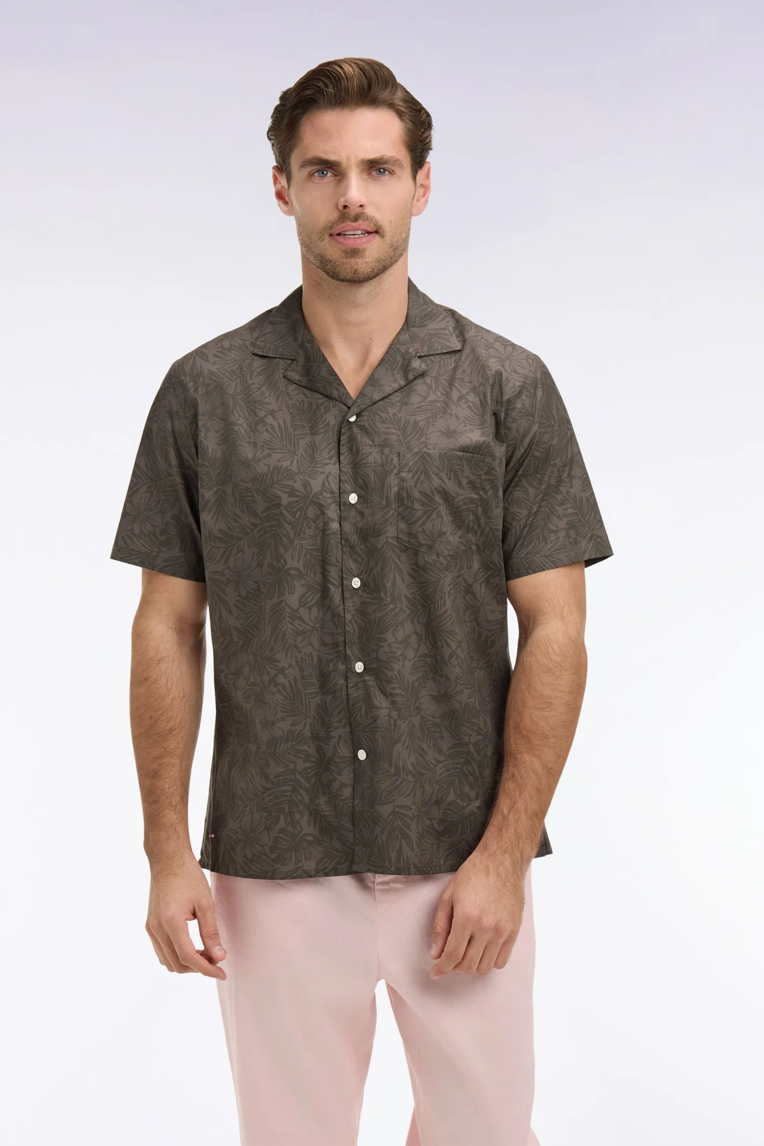 Chemise à manches courtes en coton Pima kaki imprimé végétal sold by Eden Park product image thumbnail 3