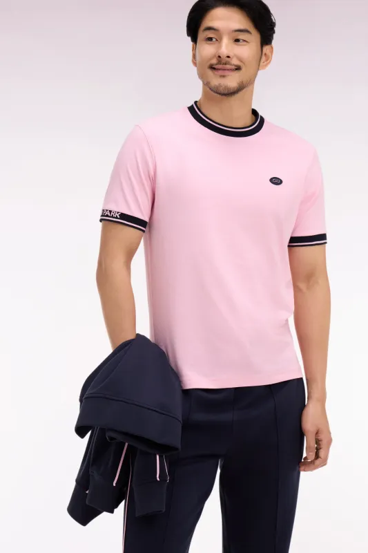 T-shirt à manches courtes en coton rose jacquard Eden Park coupe regular made by Eden Park