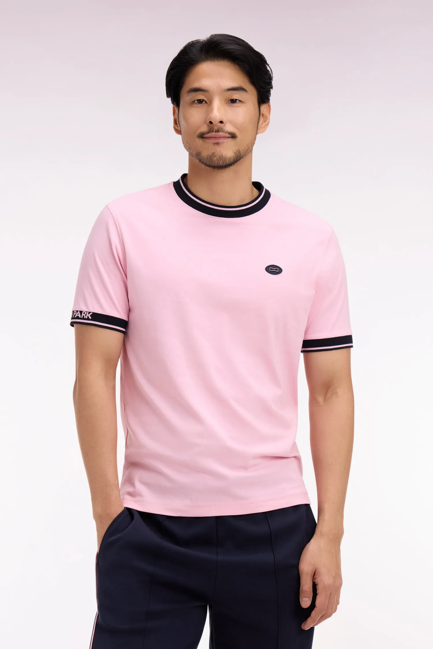 T-shirt à manches courtes en coton rose jacquard Eden Park coupe regular sold by Eden Park product image thumbnail 3