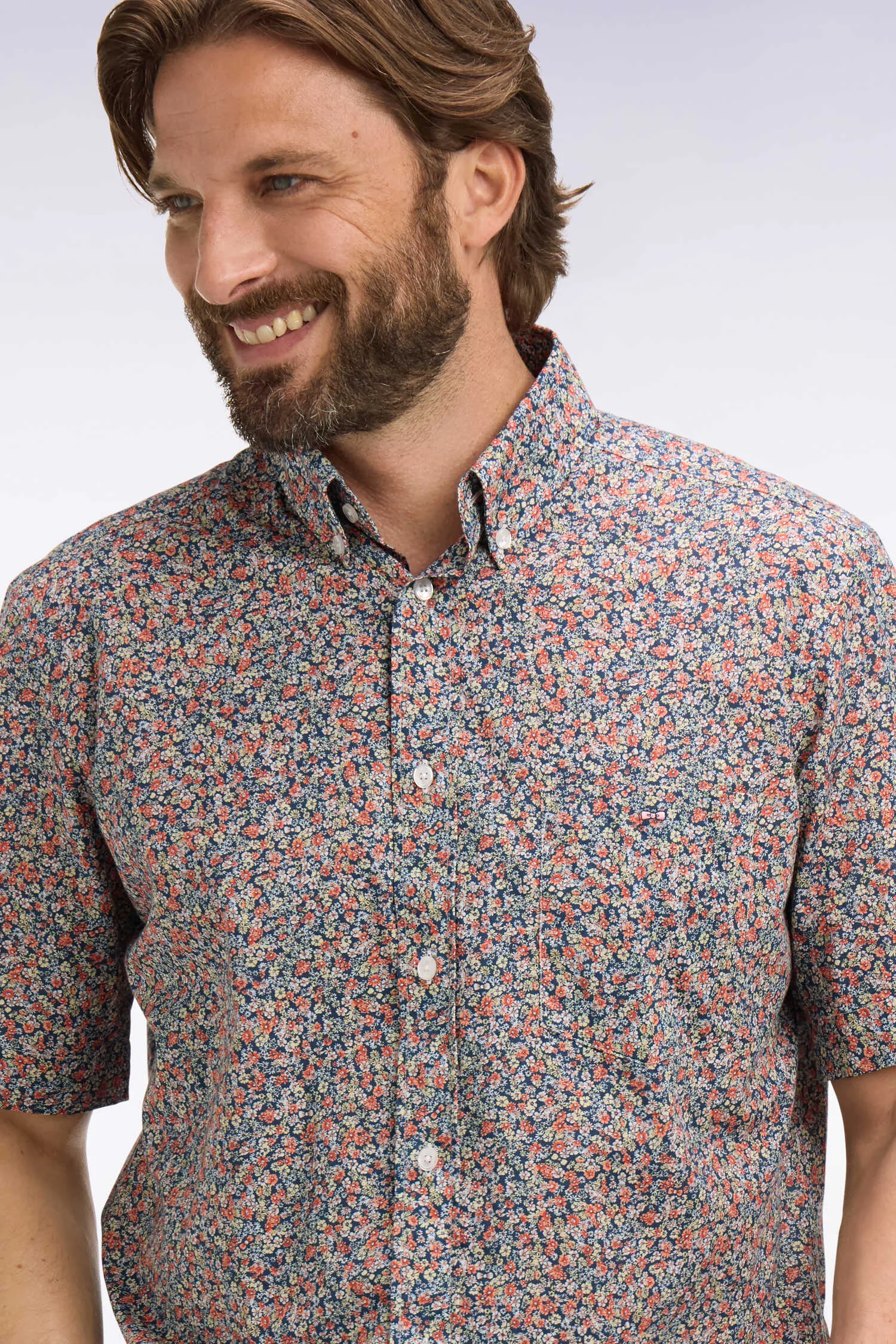 Chemise à manches courtes en coton orange à micromotif floral sold by Eden Park product image thumbnail 3
