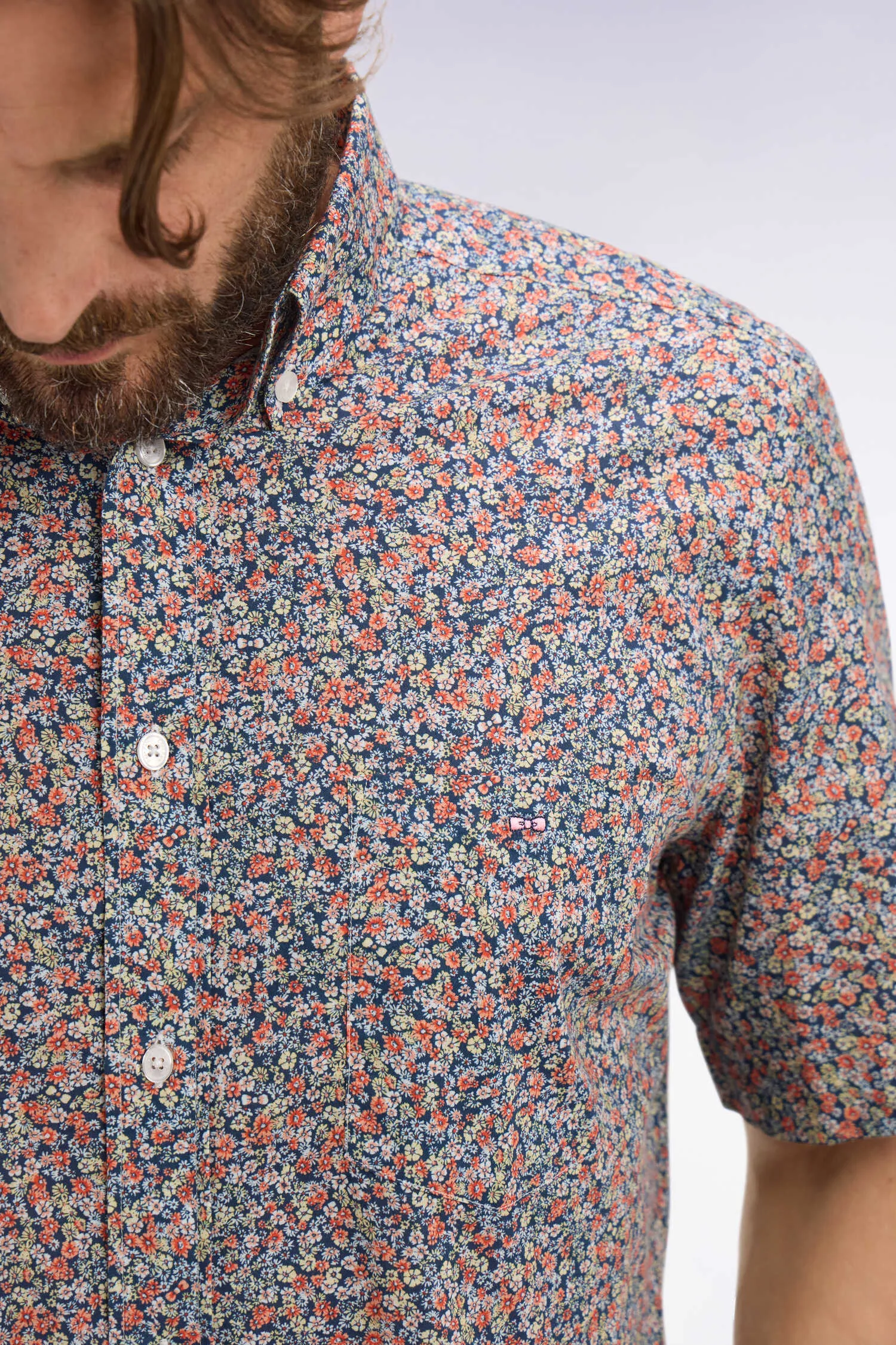 Chemise à manches courtes en coton orange à micromotif floral sold by Eden Park product image thumbnail 4