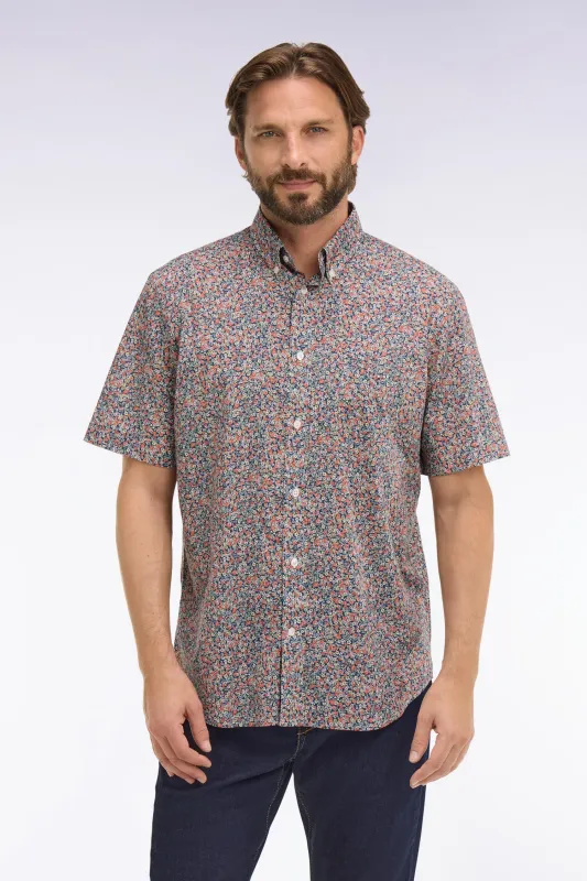 Chemise à manches courtes en coton orange à micromotif floral made by Eden Park