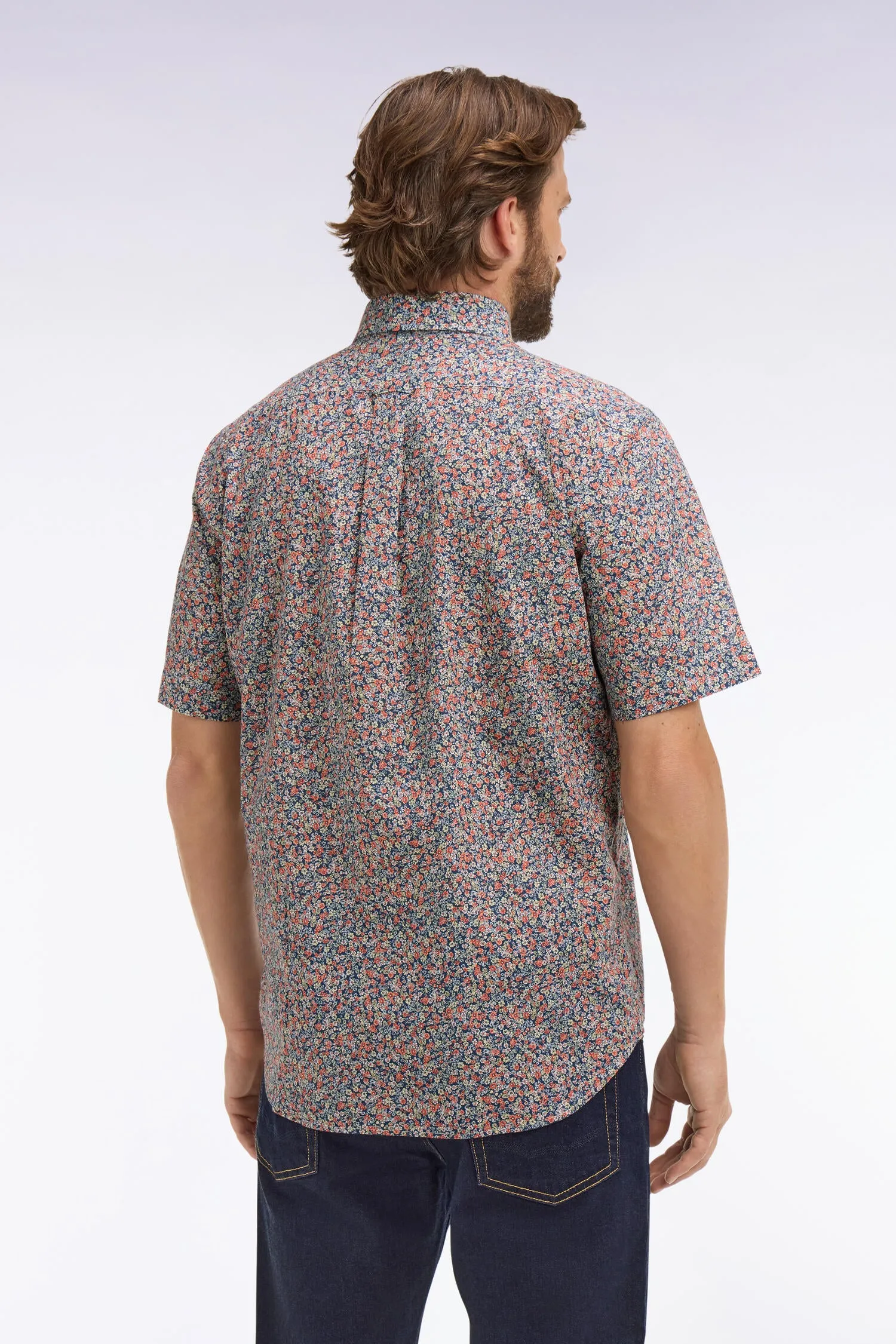 Chemise à manches courtes en coton orange à micromotif floral sold by Eden Park product image thumbnail 5