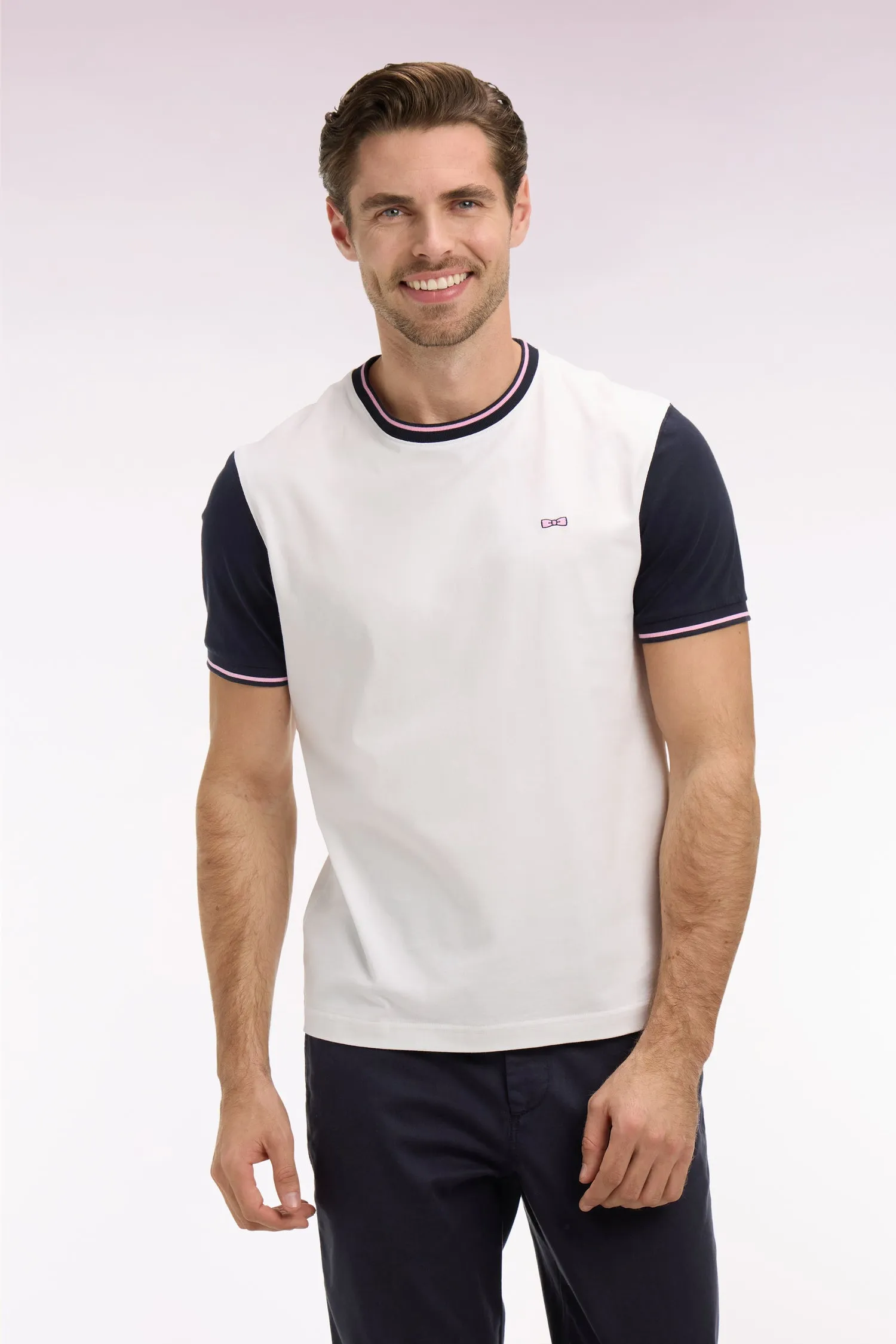 T-shirt à manches courtes en coton blanc manches marine coupe regular sold by Eden Park product image thumbnail 3