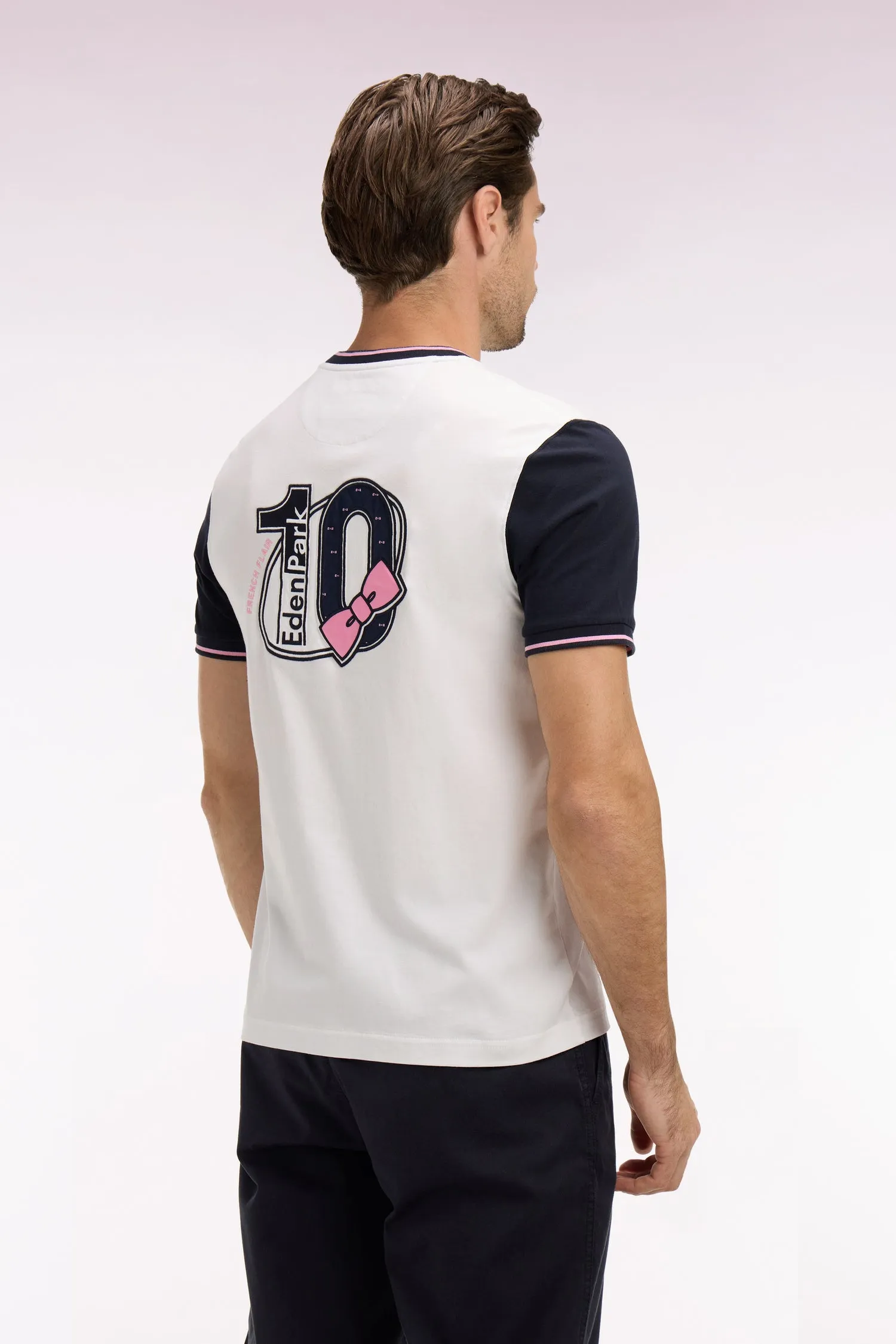 T-shirt à manches courtes en coton blanc manches marine coupe regular sold by Eden Park product image thumbnail 5
