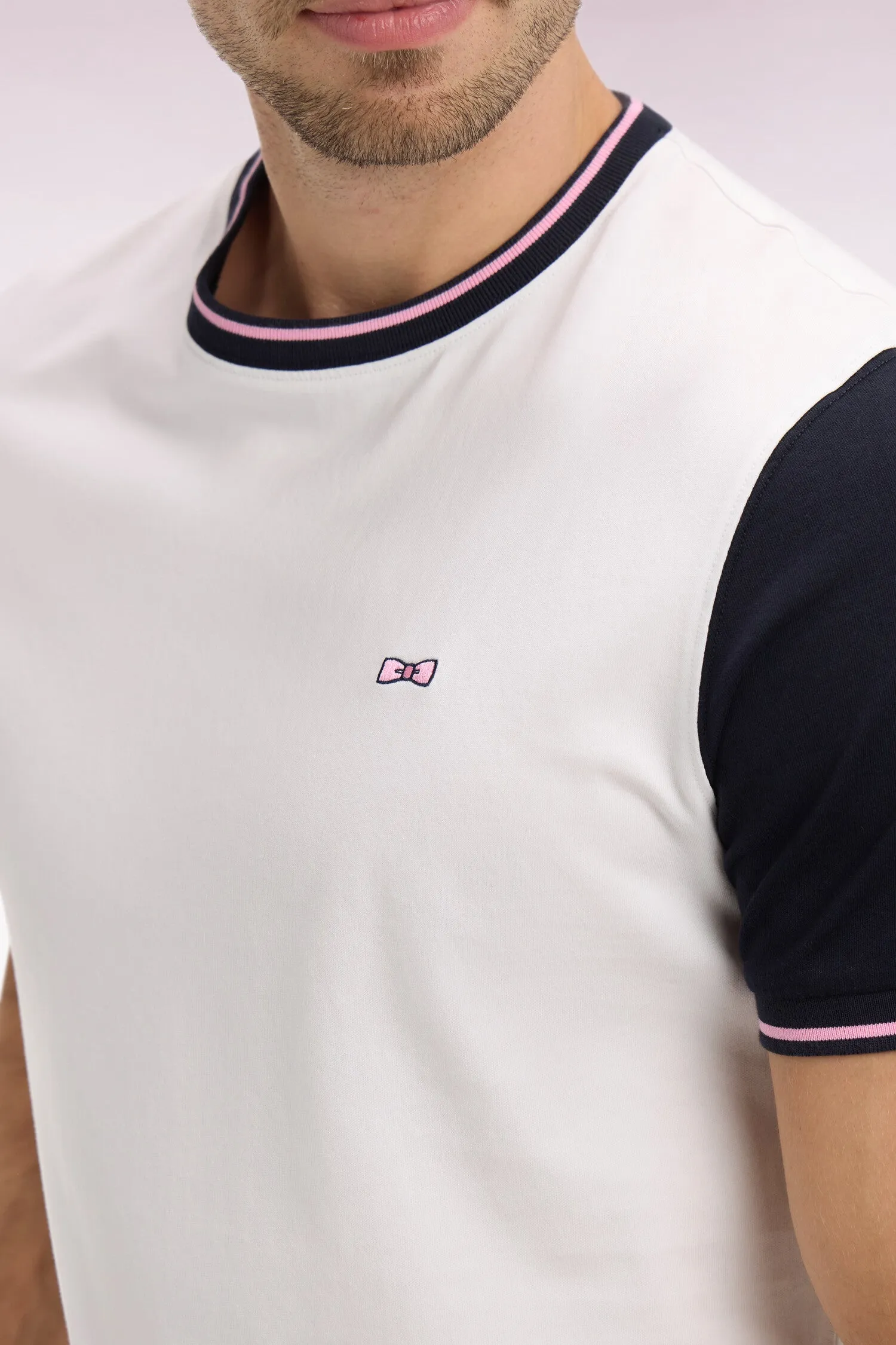 T-shirt à manches courtes en coton blanc manches marine coupe regular sold by Eden Park product image thumbnail 4