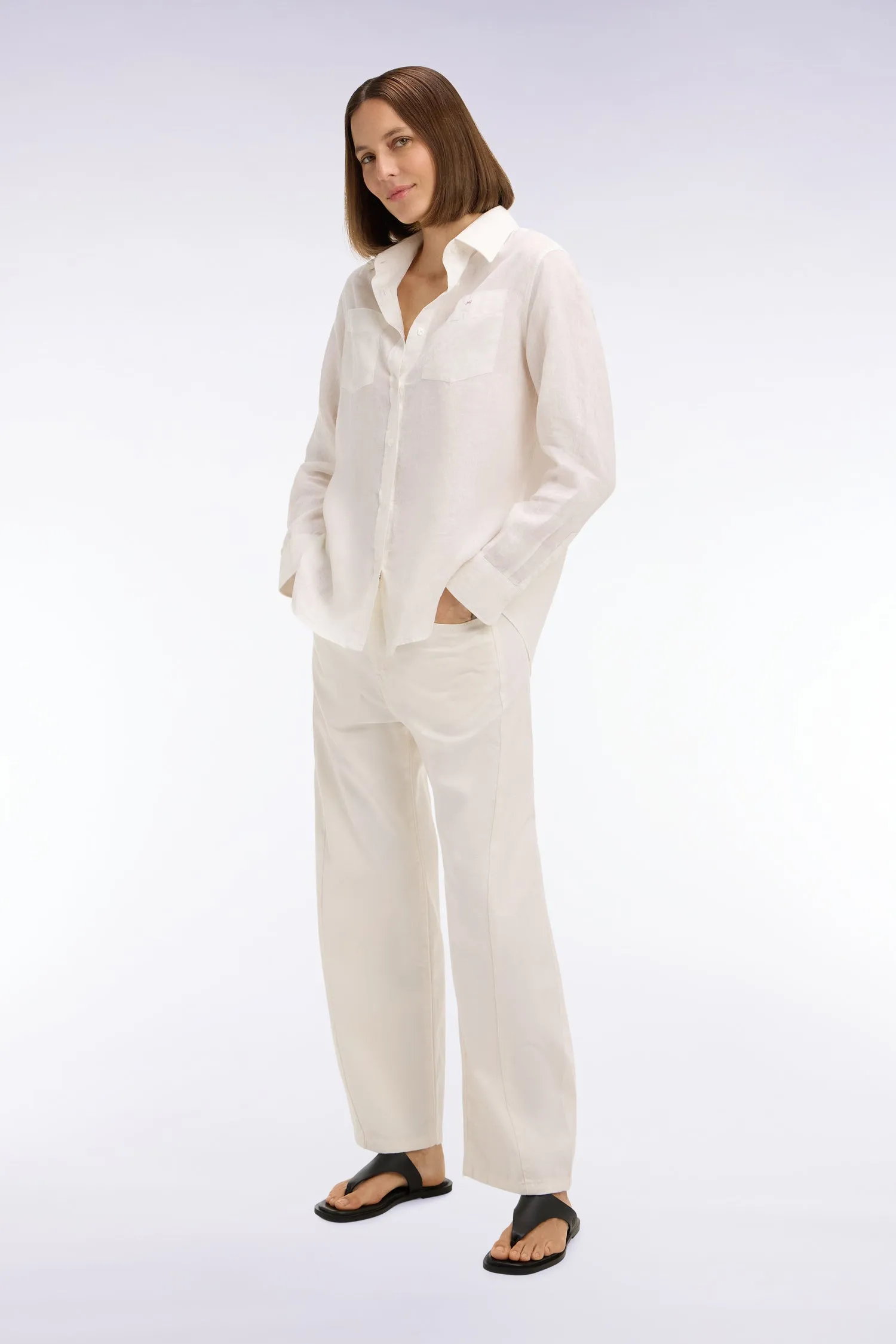 Jean coupe barrel en denim stretch blanc sold by Eden Park