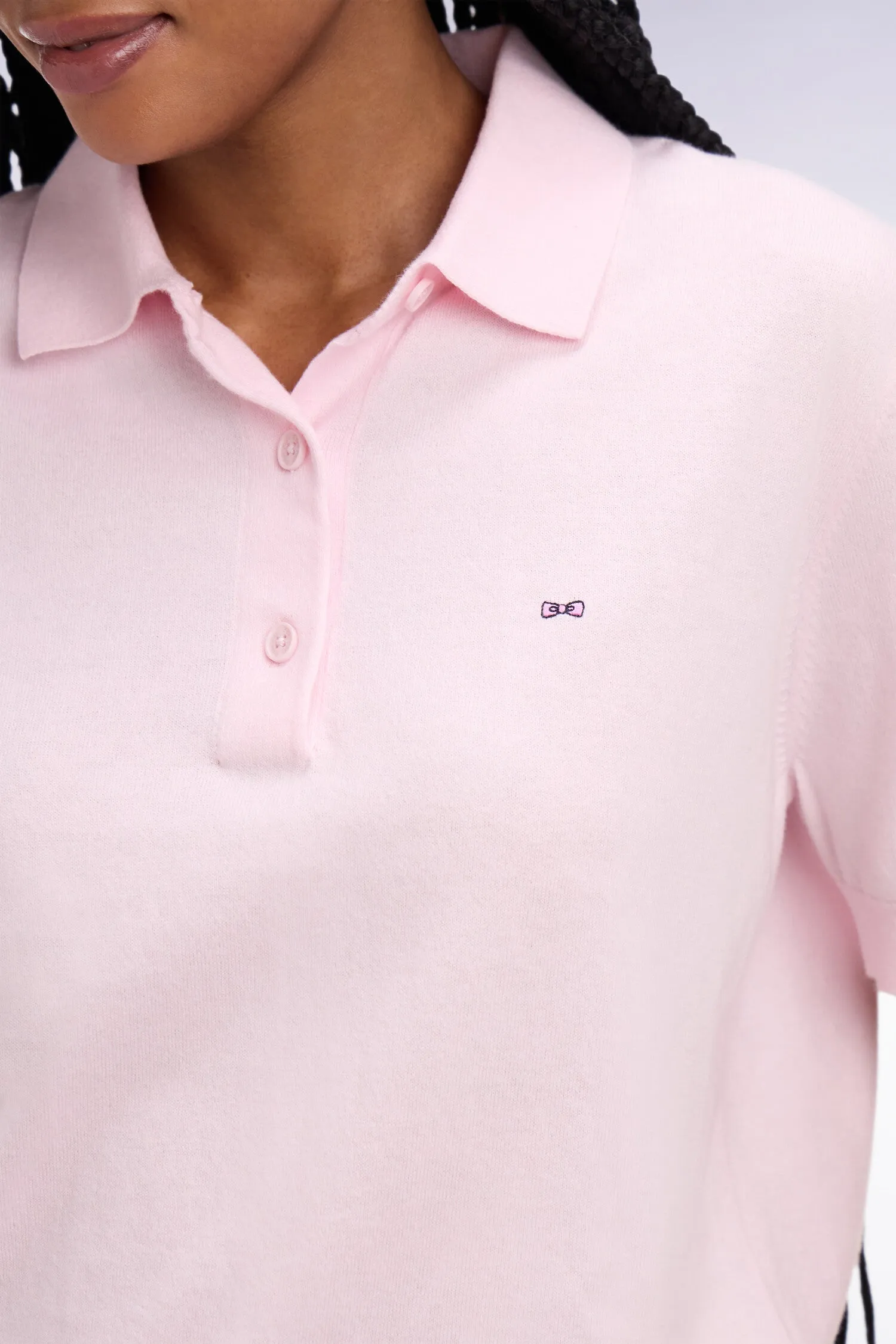 Pull polo à manches courtes en coton et soie mélangés rose coupe regular sold by Eden Park product image thumbnail 4