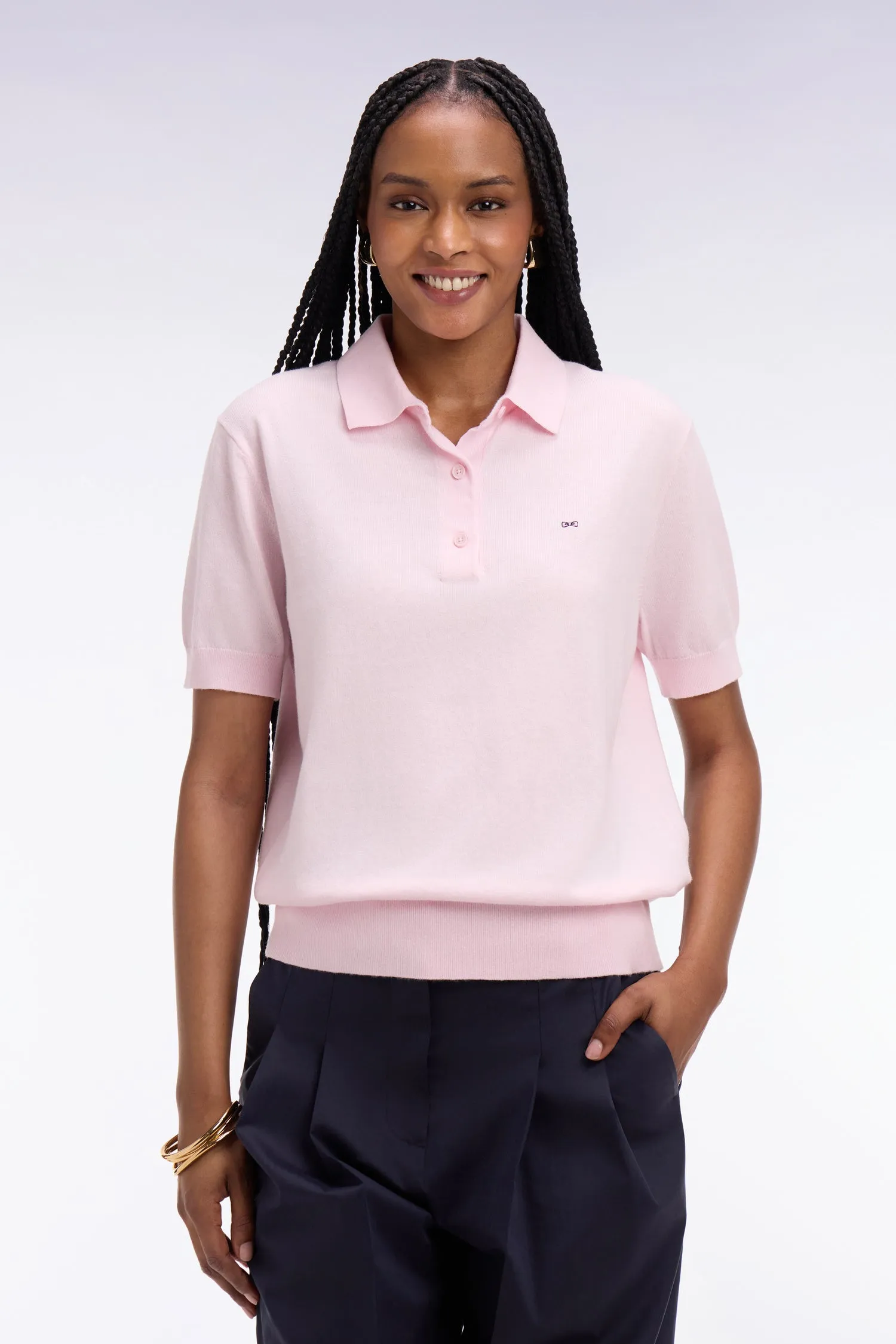 Pull polo à manches courtes en coton et soie mélangés rose coupe regular sold by Eden Park product image thumbnail 3